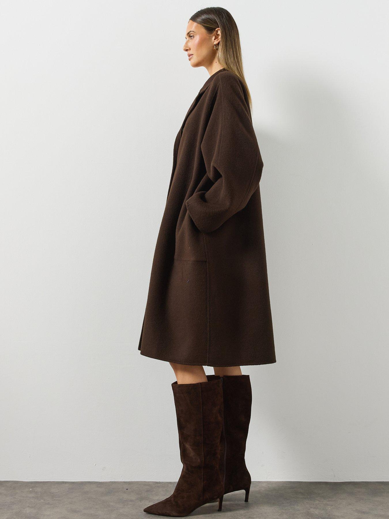 Image 5 of 6 of AllSaints Womens Effie Loose Fit Wool Blend Coat - Brown