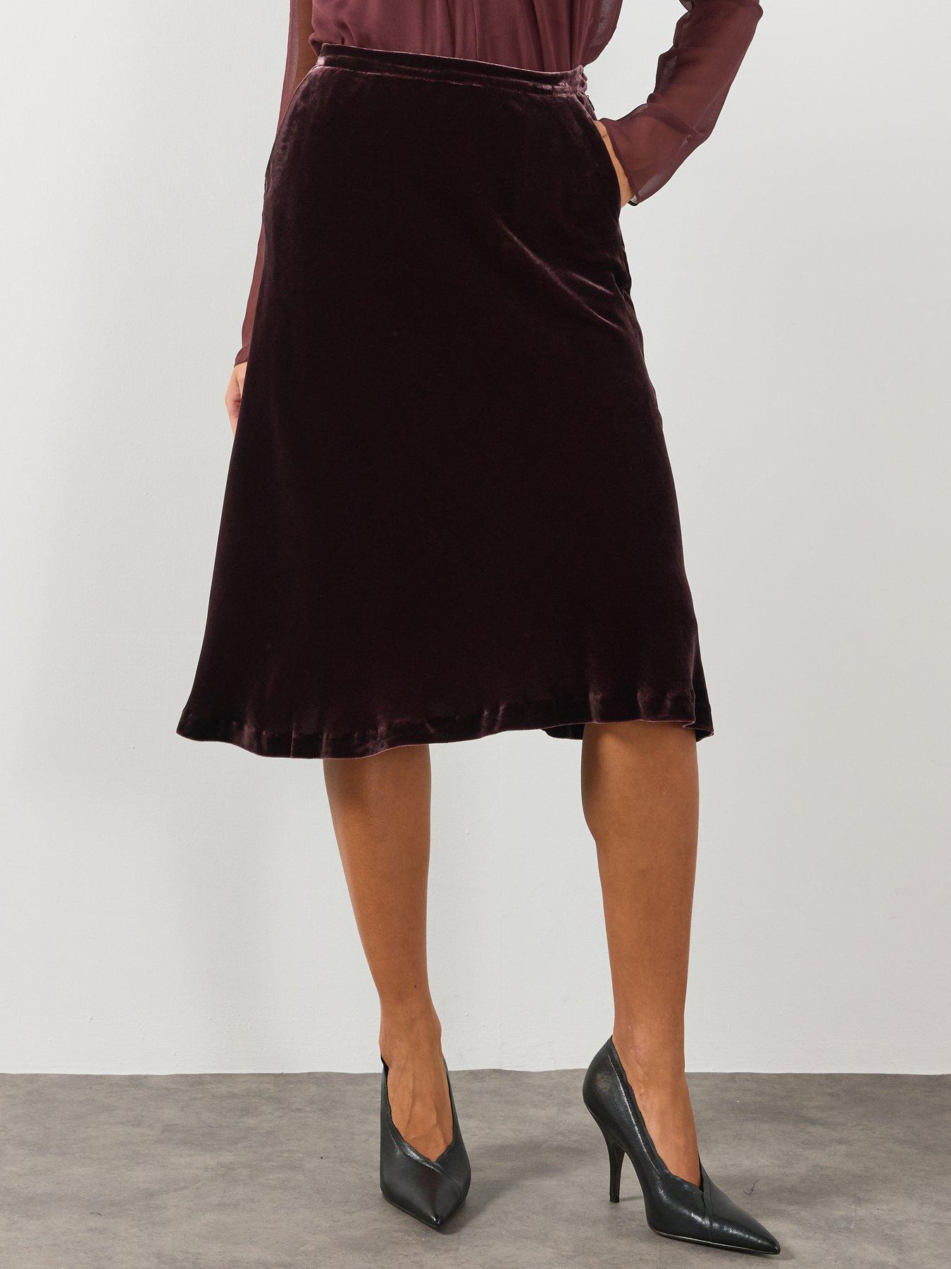 Image 1 of 6 of AllSaints Nalia Velvet Skirt - Purple