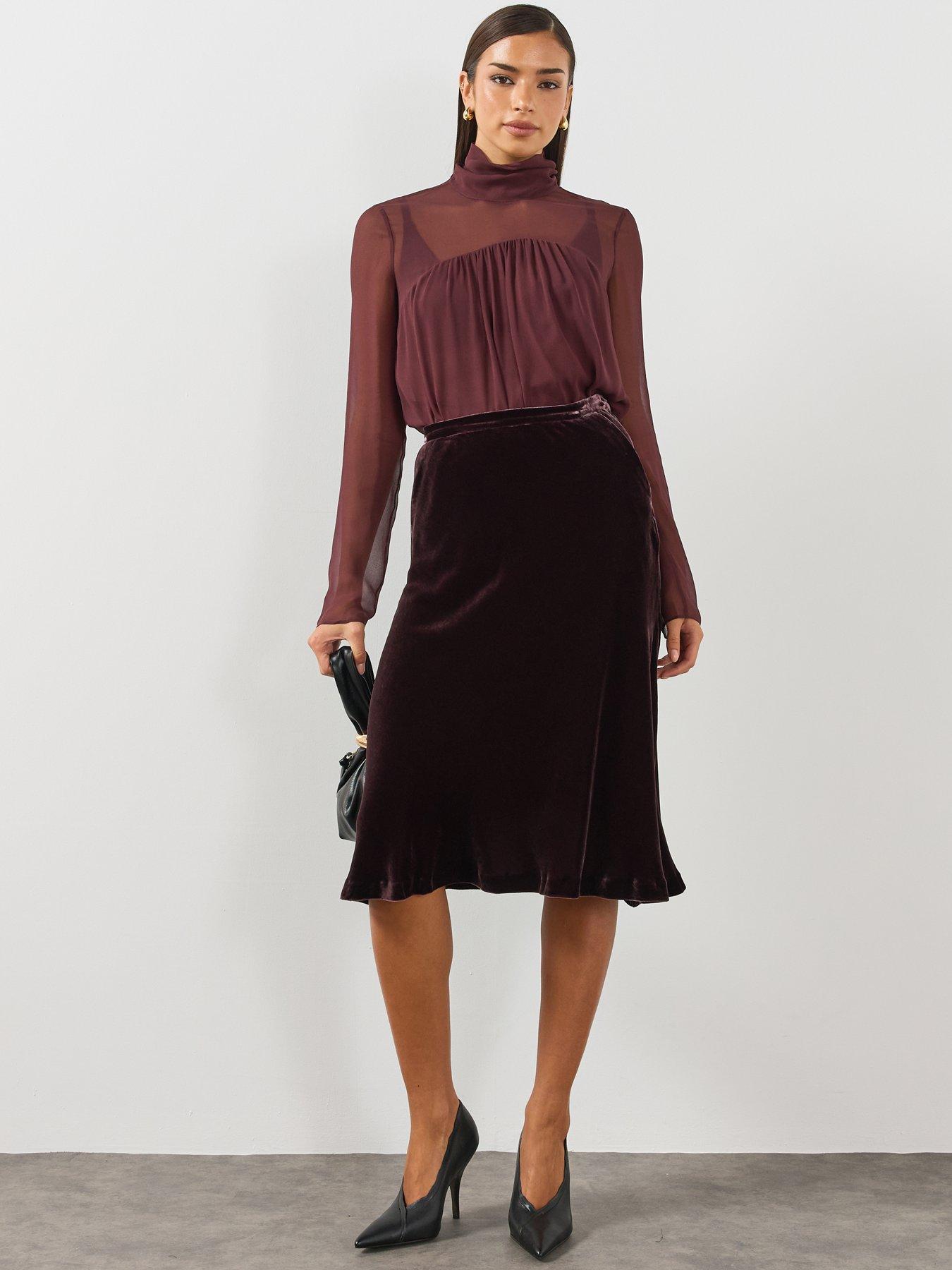 Image 3 of 6 of AllSaints Nalia Velvet Skirt - Purple