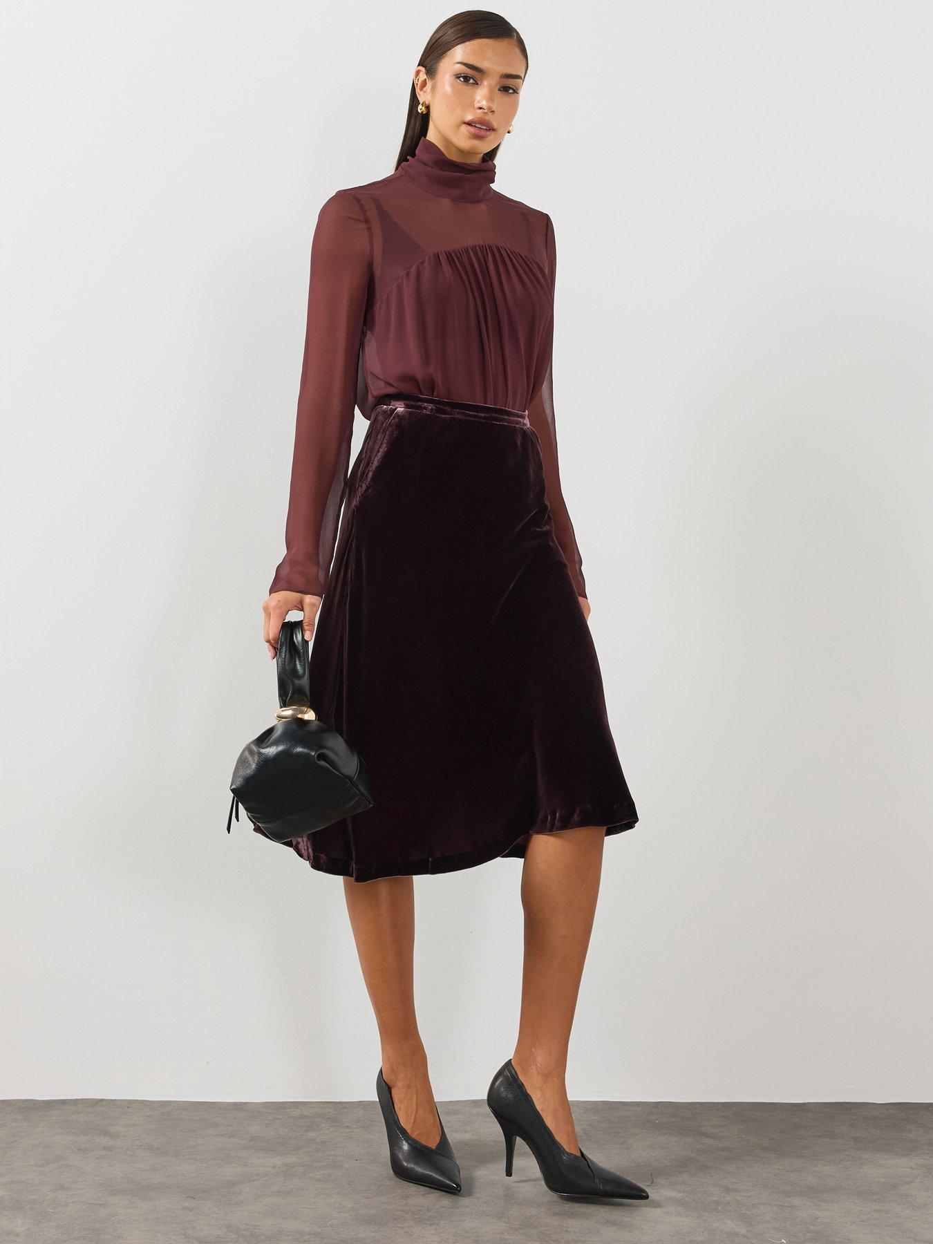 Image 5 of 6 of AllSaints Nalia Velvet Skirt - Purple
