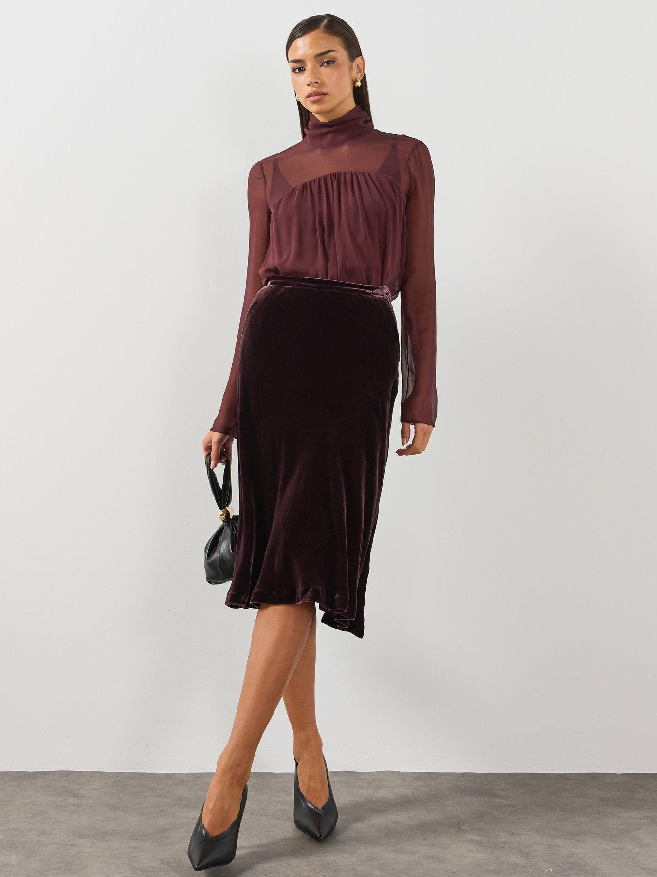 Image 6 of 6 of AllSaints Nalia Velvet Skirt - Purple