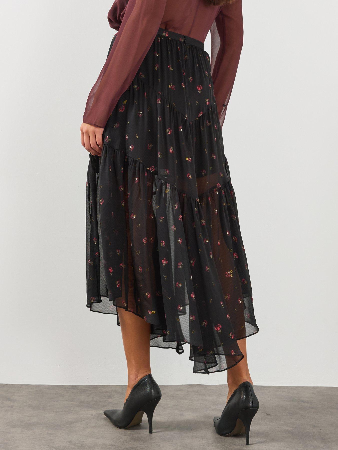 Image 2 of 6 of AllSaints Alex Printed Midaxi Skirt - Black