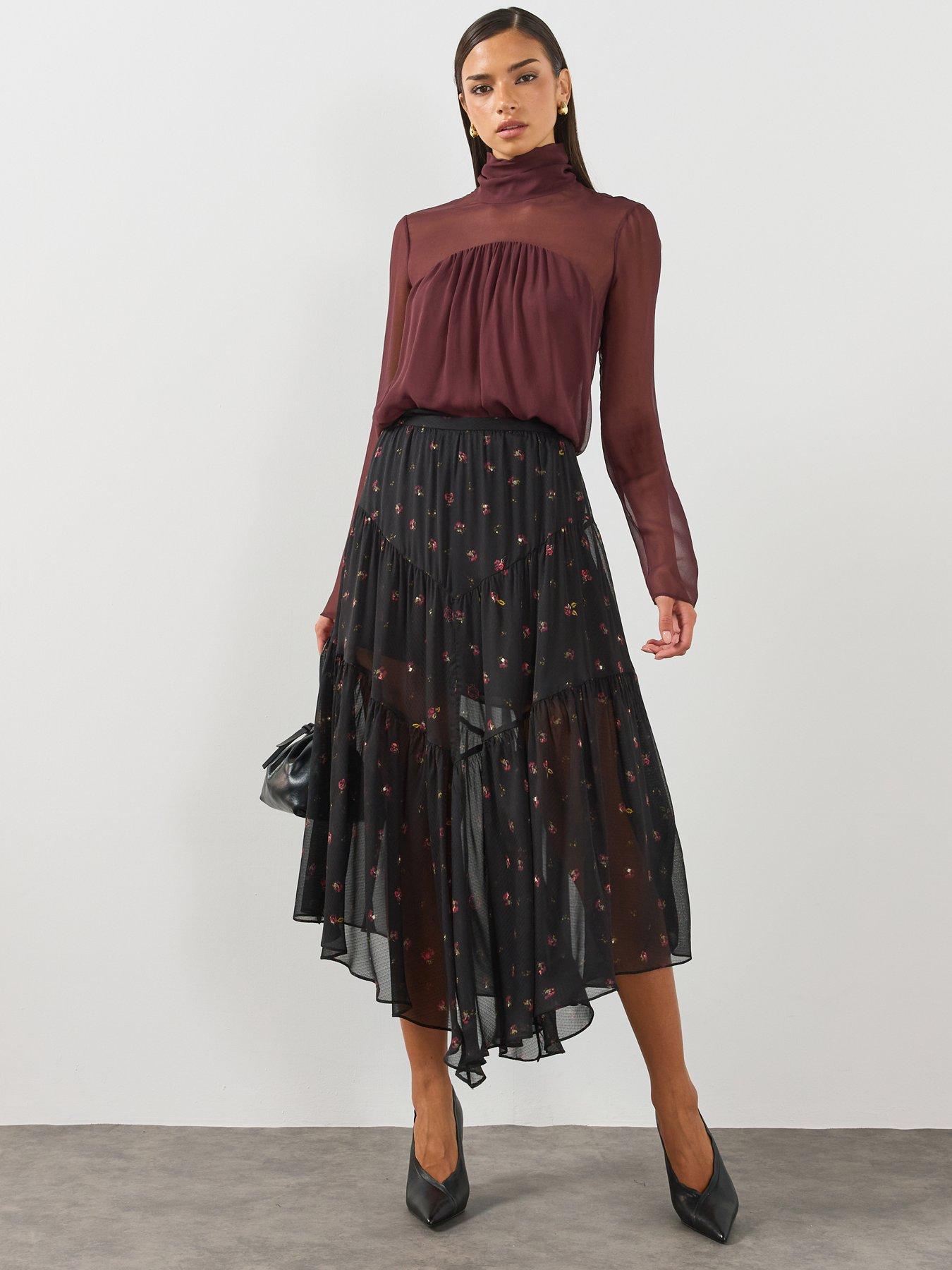 Image 3 of 6 of AllSaints Alex Printed Midaxi Skirt - Black