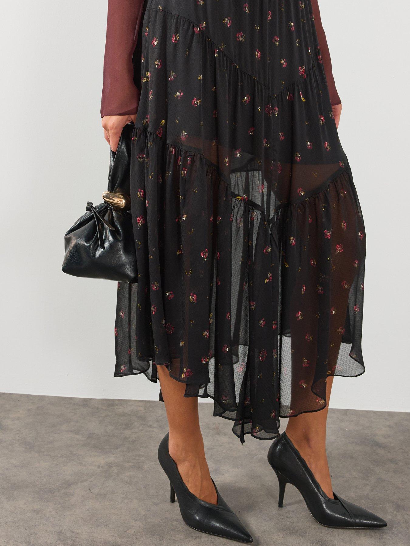 Image 4 of 6 of AllSaints Alex Printed Midaxi Skirt - Black