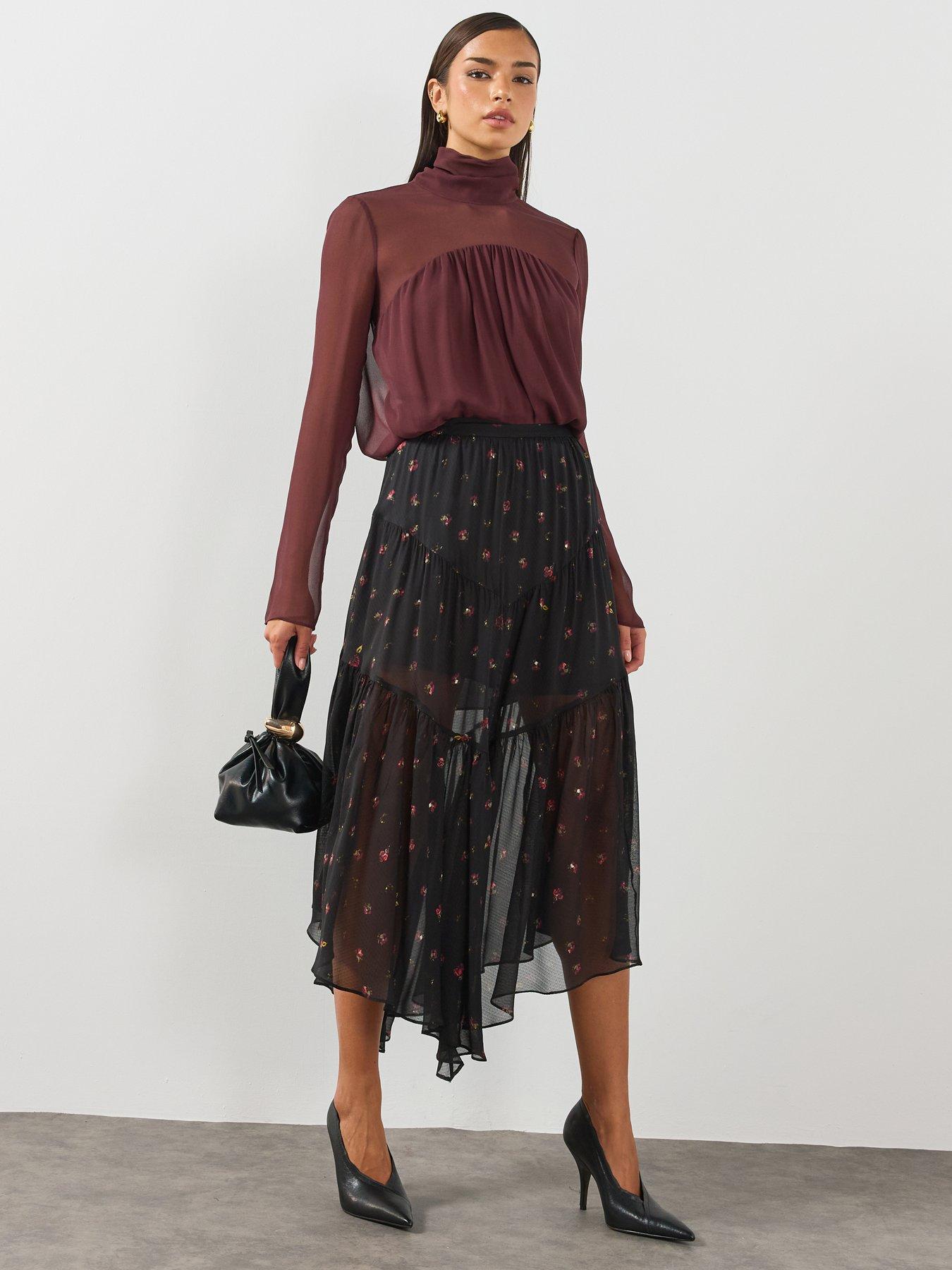Image 5 of 6 of AllSaints Alex Printed Midaxi Skirt - Black