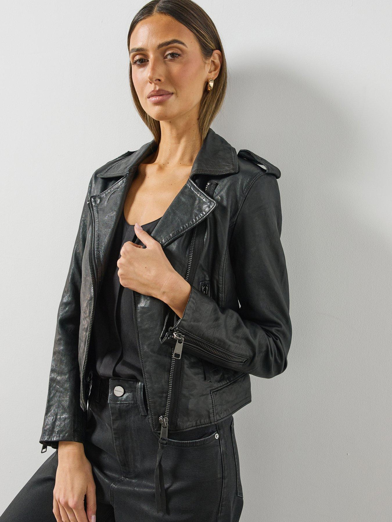 Image 1 of 6 of AllSaints Womens Errie Leather Biker Jacket - Black
