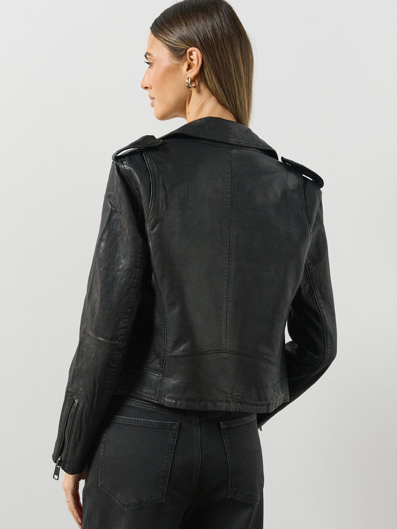 Image 2 of 6 of AllSaints Womens Errie Leather Biker Jacket - Black