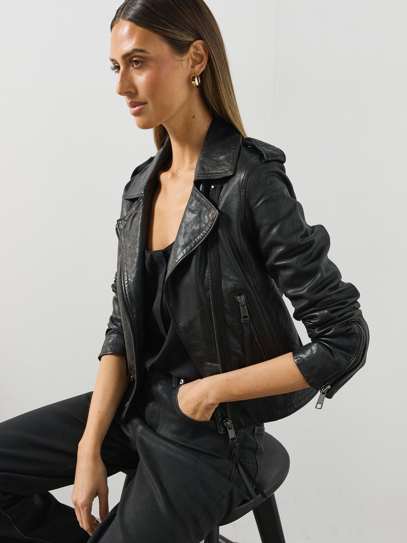 Image 4 of 6 of AllSaints Womens Errie Leather Biker Jacket - Black