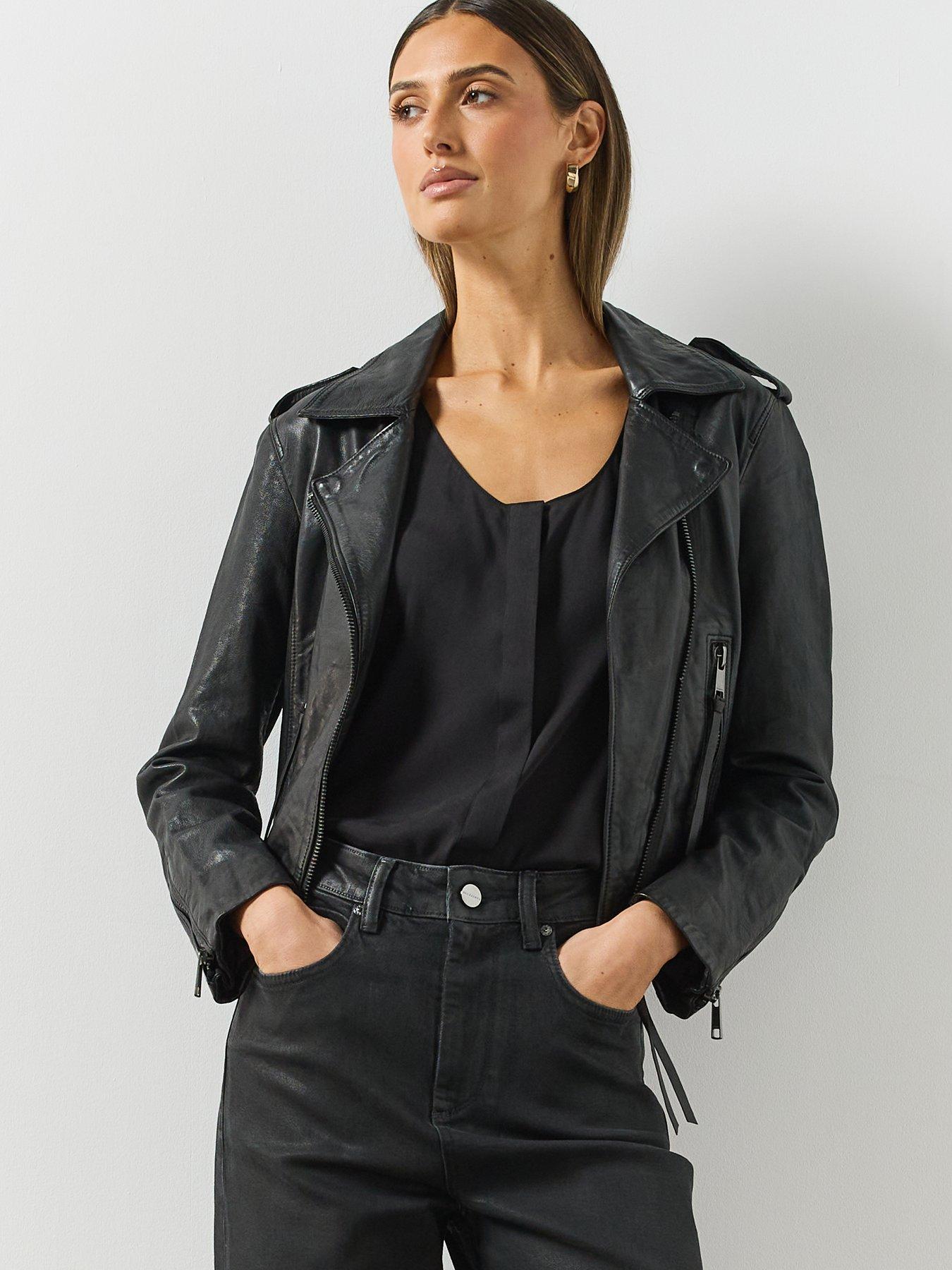 Image 5 of 6 of AllSaints Womens Errie Leather Biker Jacket - Black