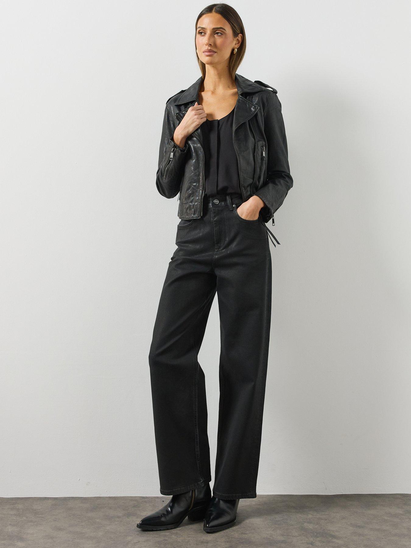 Image 6 of 6 of AllSaints Womens Errie Leather Biker Jacket - Black
