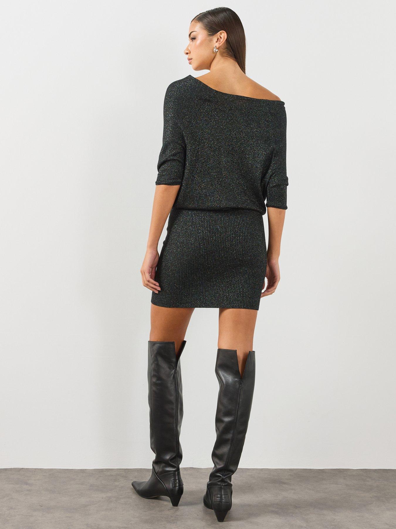 Image 2 of 6 of AllSaints Allsaints Ellie Sparkle Mini Dress - Black