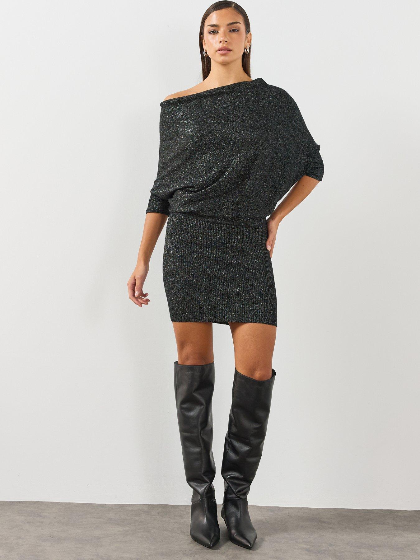Image 3 of 6 of AllSaints Allsaints Ellie Sparkle Mini Dress - Black