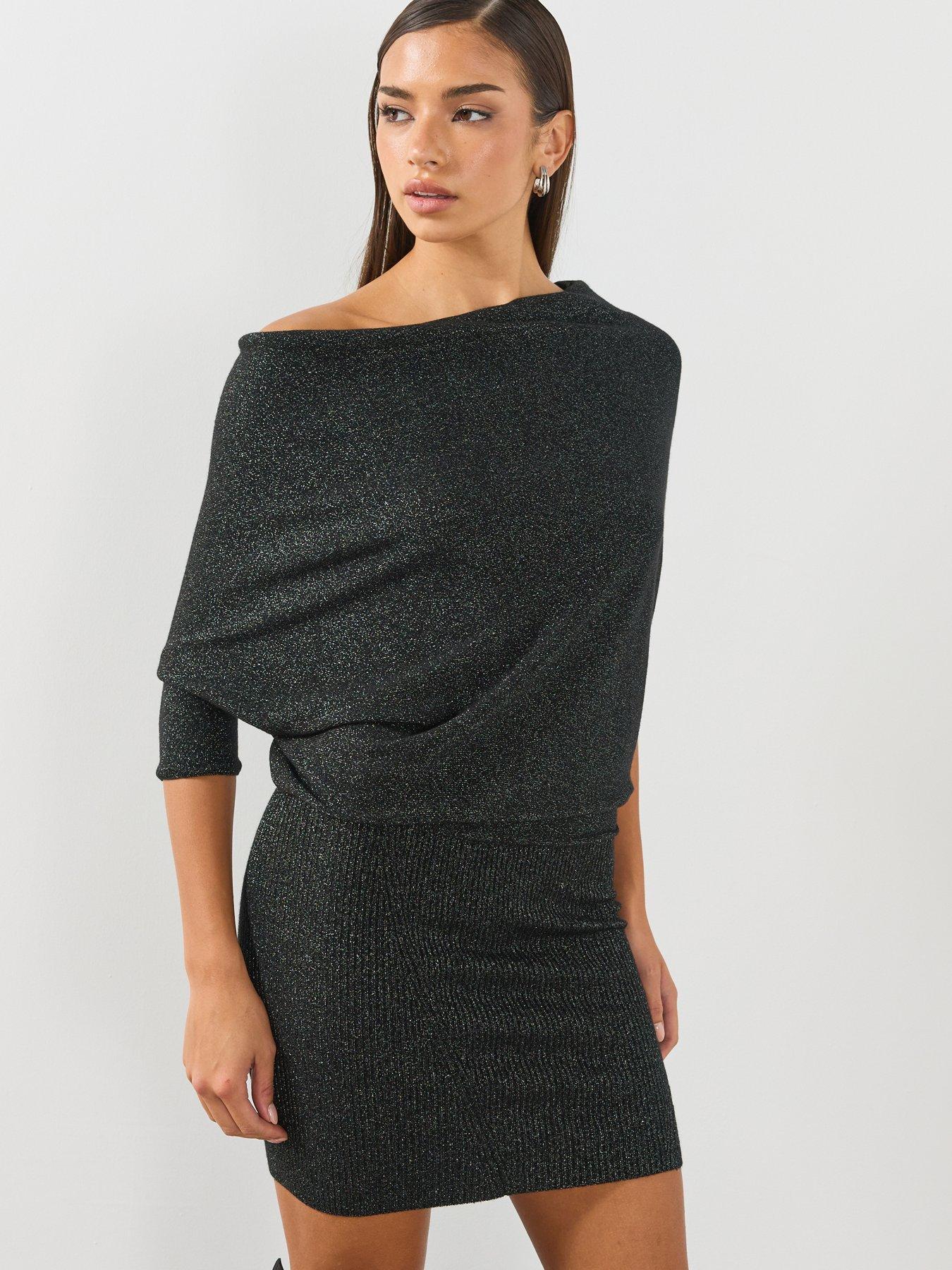Image 4 of 6 of AllSaints Allsaints Ellie Sparkle Mini Dress - Black