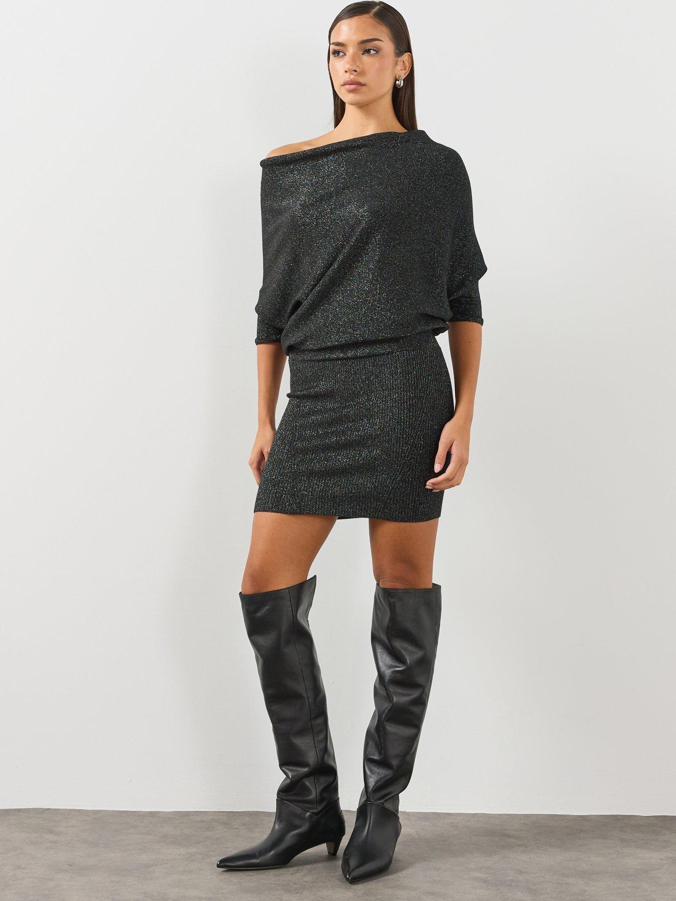 Image 5 of 6 of AllSaints Allsaints Ellie Sparkle Mini Dress - Black