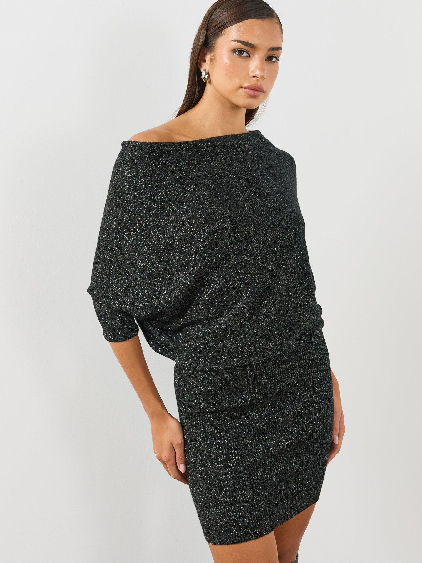 Image 6 of 6 of AllSaints Allsaints Ellie Sparkle Mini Dress - Black