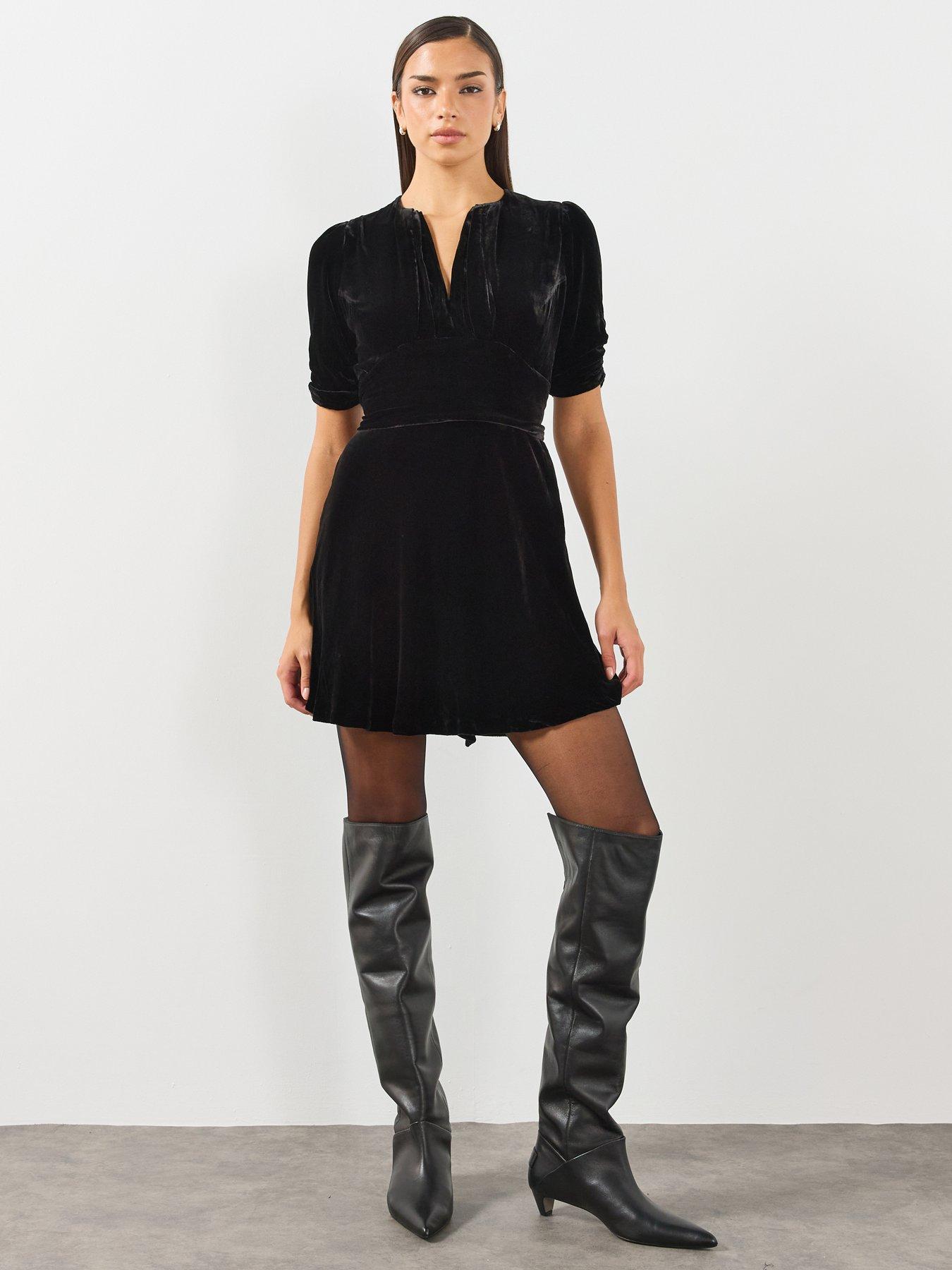 Image 3 of 6 of AllSaints Allsaints Ena Velvet Mini Dress - Black