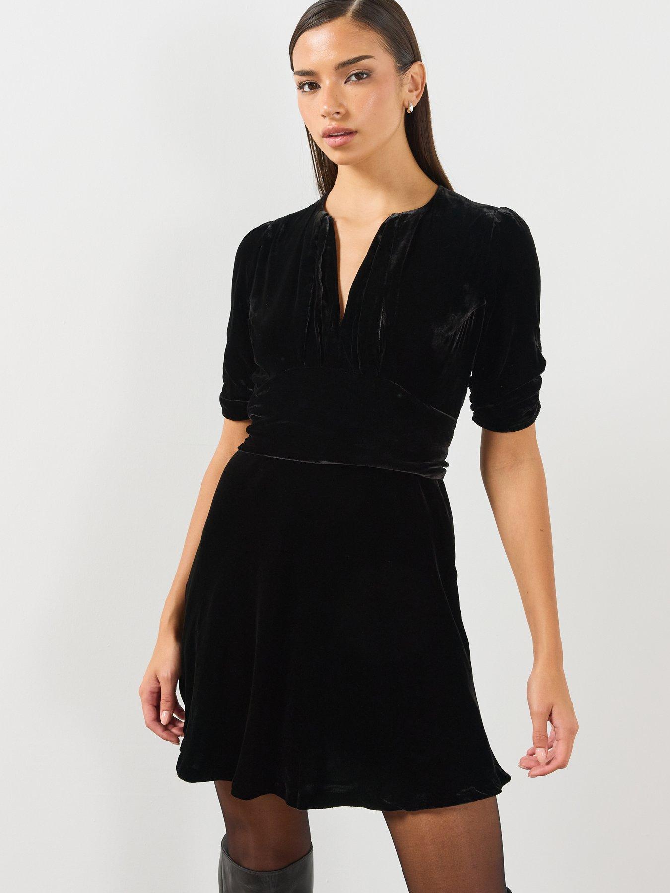 Image 6 of 6 of AllSaints Allsaints Ena Velvet Mini Dress - Black