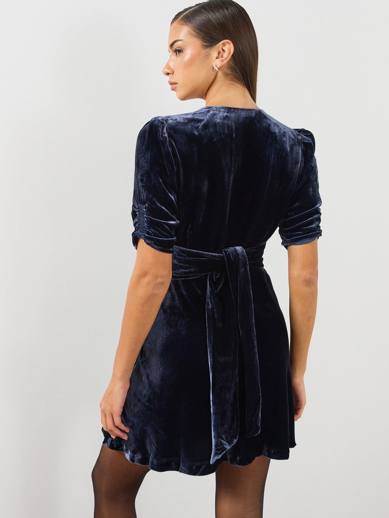 Image 2 of 6 of AllSaints Allsaints Ena Velvet Mini Dress - Blue