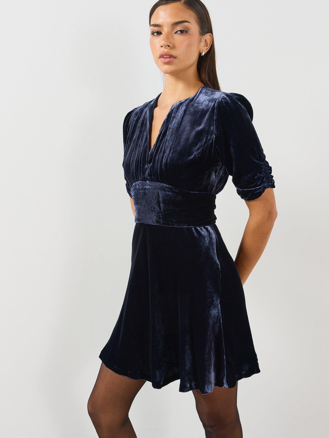 Image 5 of 6 of AllSaints Allsaints Ena Velvet Mini Dress - Blue