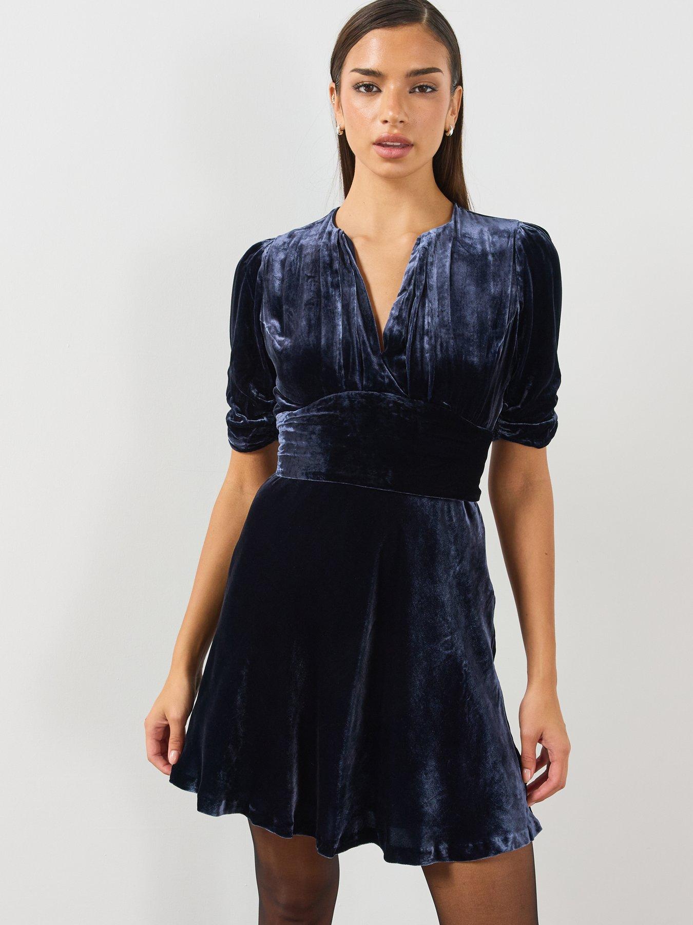 Image 6 of 6 of AllSaints Allsaints Ena Velvet Mini Dress - Blue