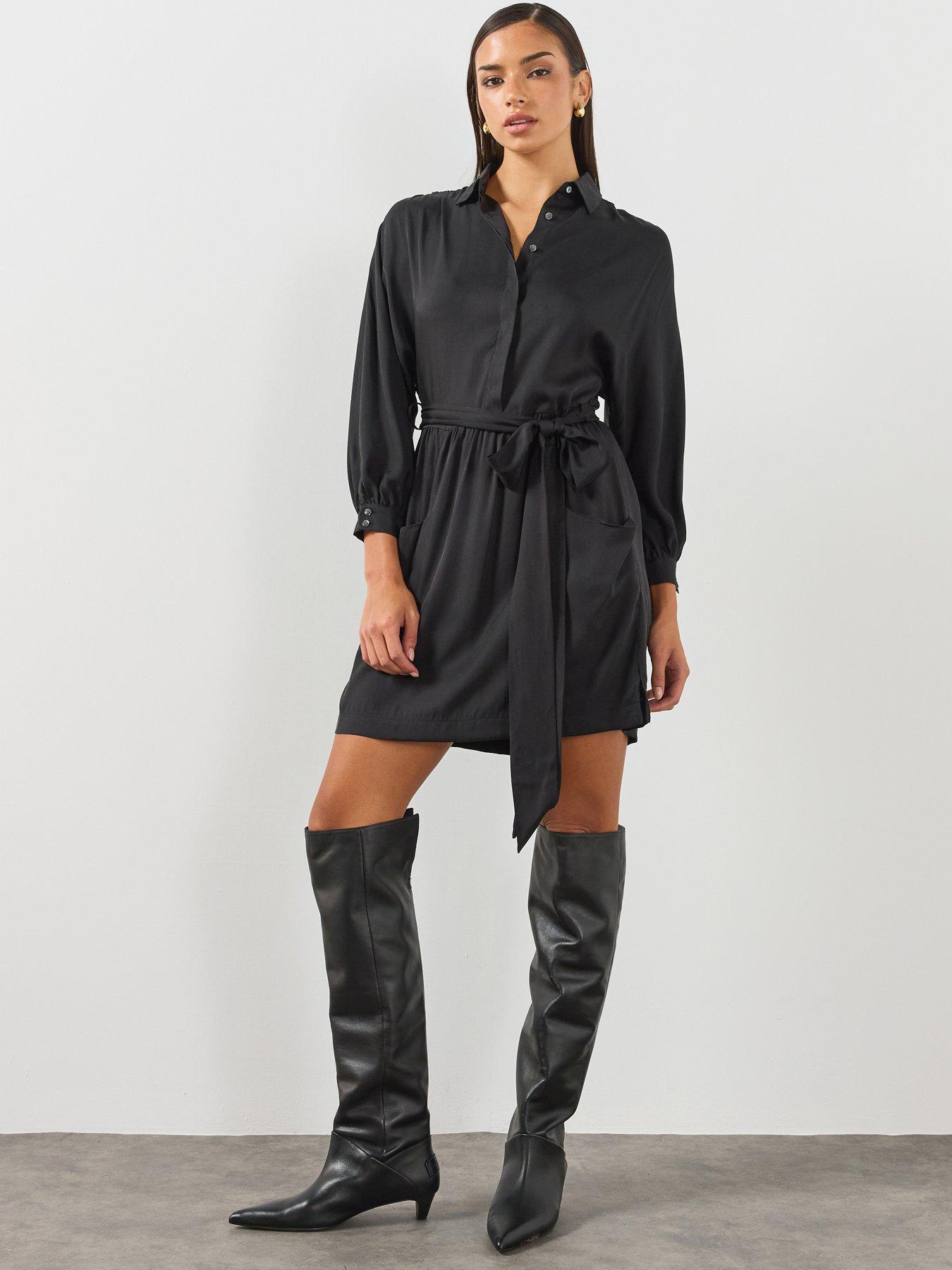 Image 1 of 6 of AllSaints Womens Noora Mini Shirt Dress - Black