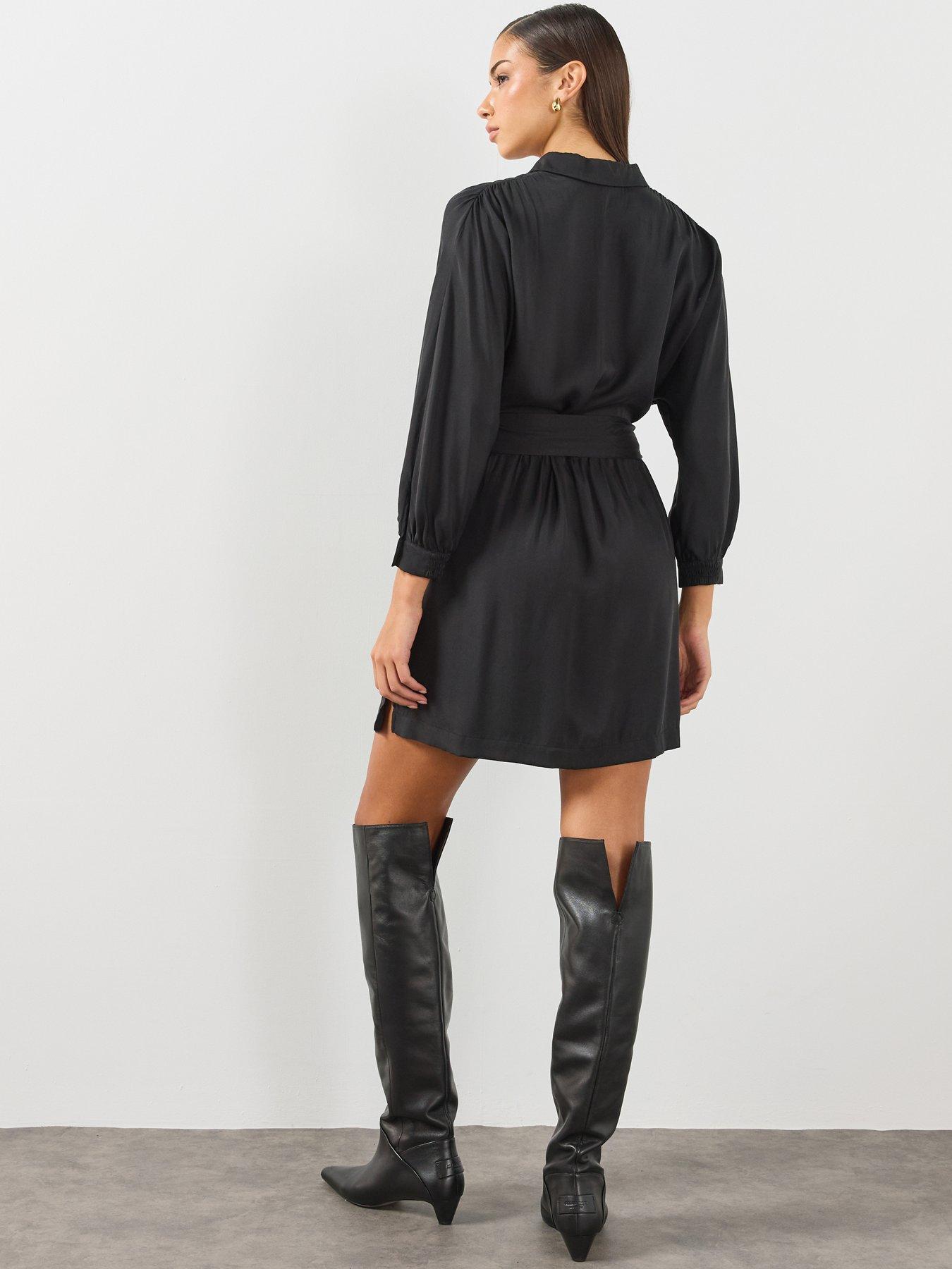 Image 2 of 6 of AllSaints Womens Noora Mini Shirt Dress - Black