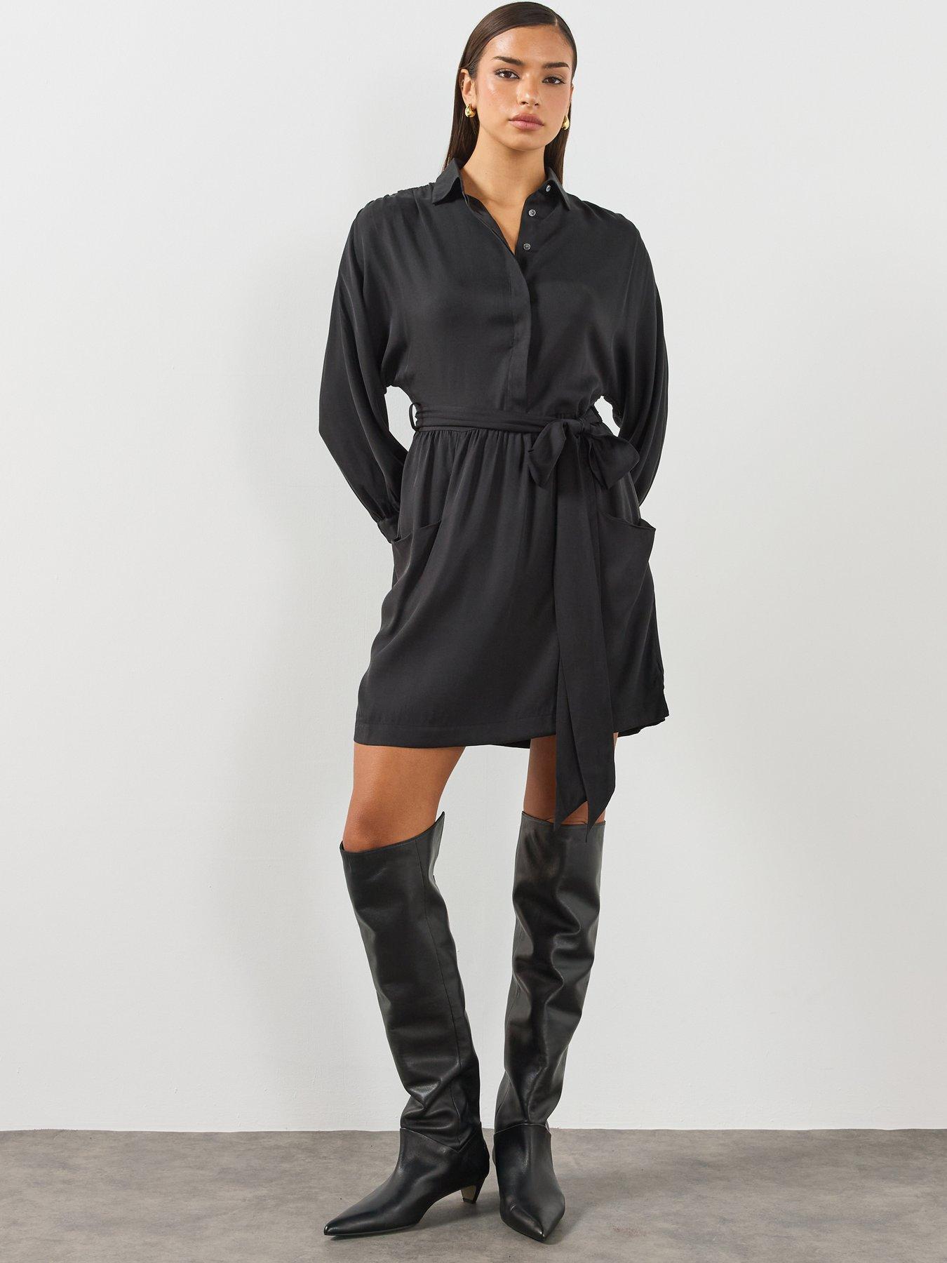 Image 3 of 6 of AllSaints Womens Noora Mini Shirt Dress - Black