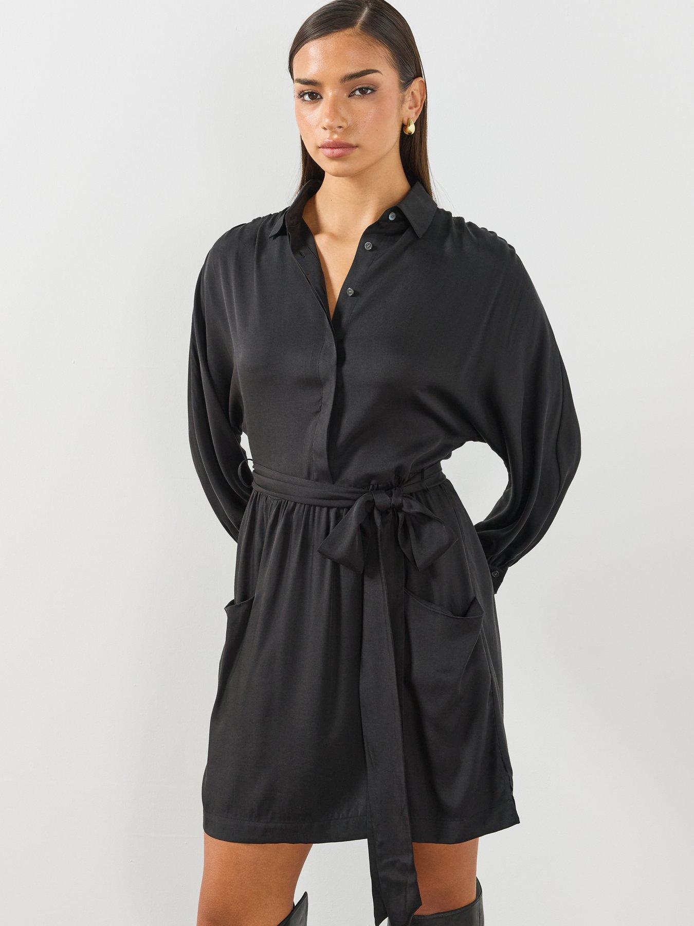 Image 4 of 6 of AllSaints Womens Noora Mini Shirt Dress - Black