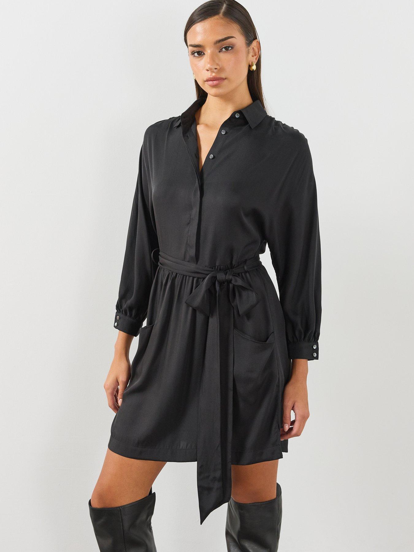 Image 6 of 6 of AllSaints Womens Noora Mini Shirt Dress - Black