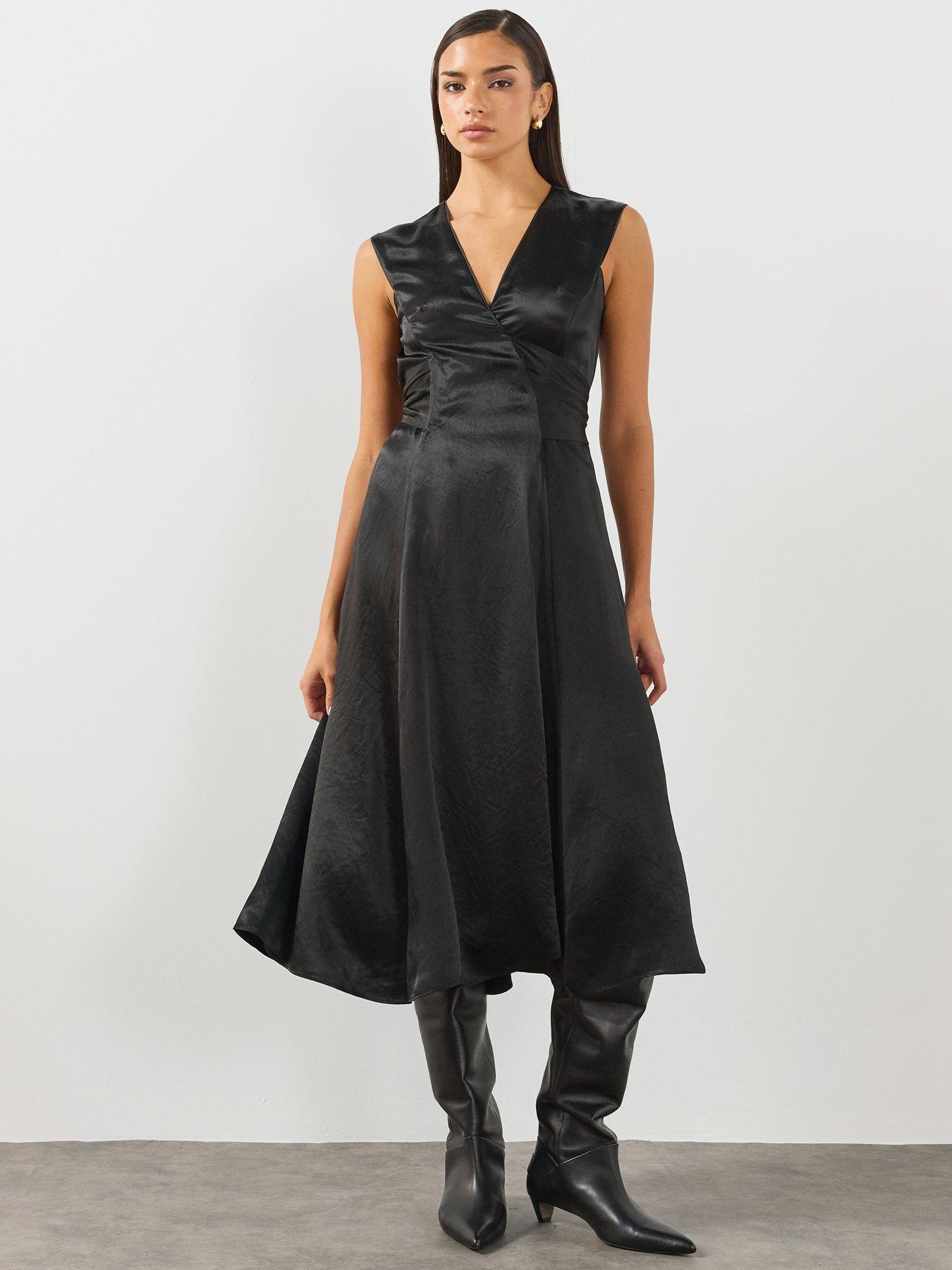Image 1 of 6 of AllSaints Womens Jeanne Sleeveless Dress - Black