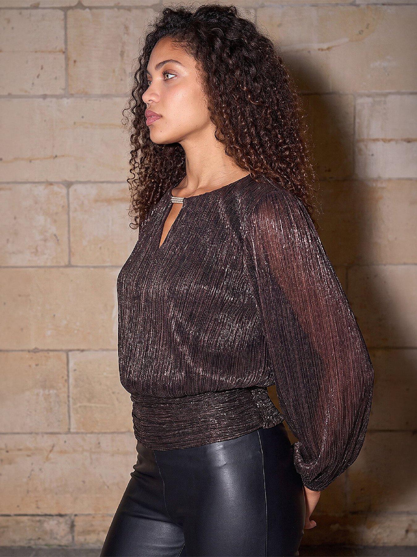 Image 3 of 4 of Roman Petite Crinkle Trim Top