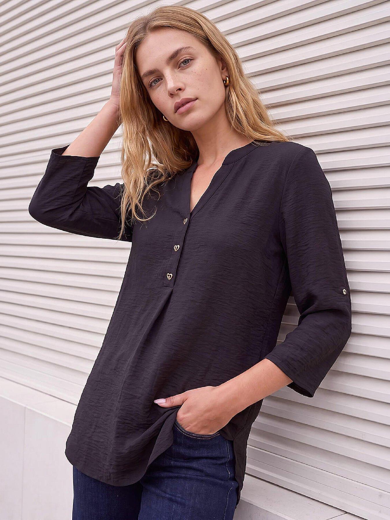 Roman Women's Heart Button Longline Top in Black | Size: 20 - Image 2