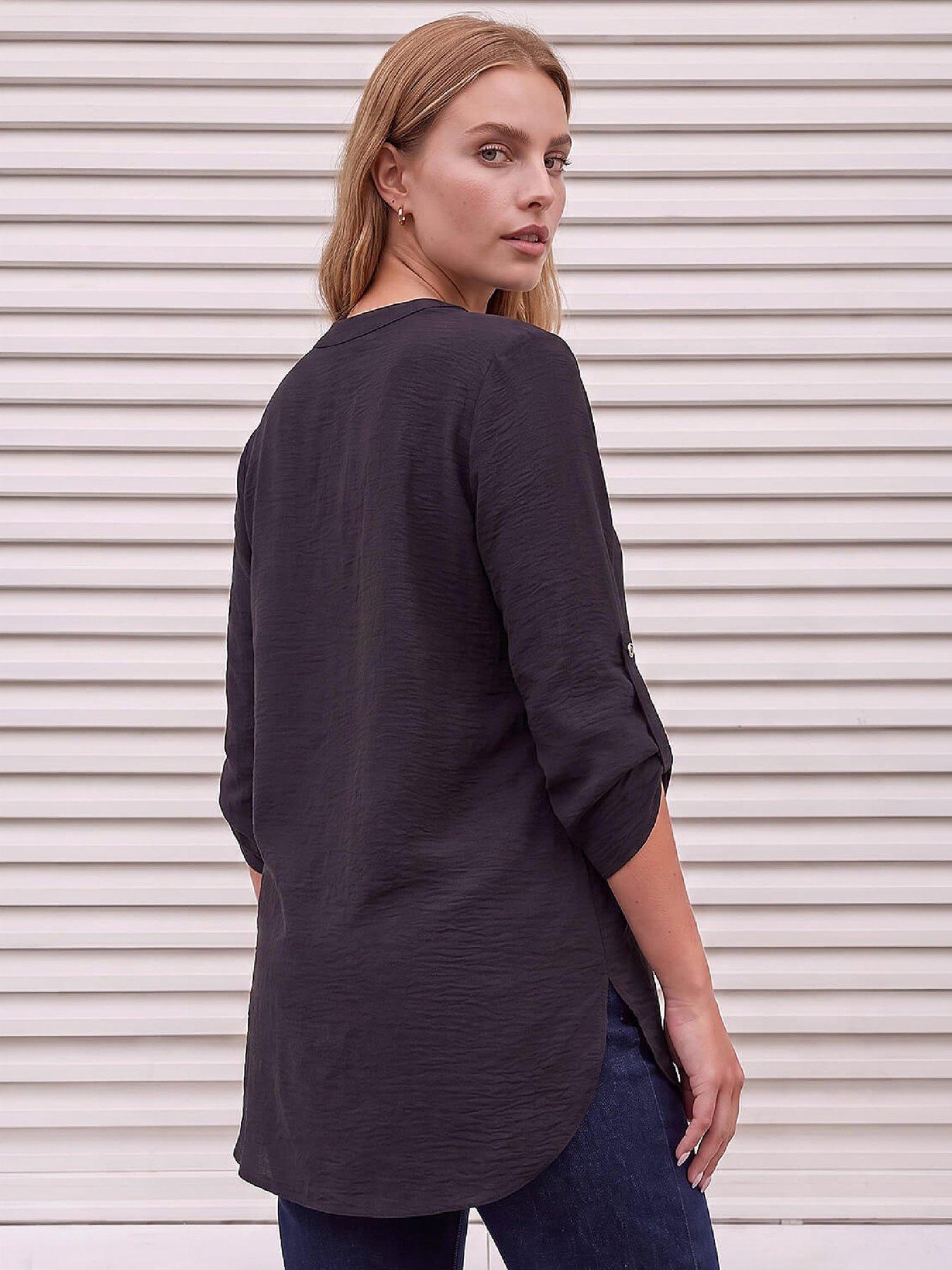 Image 2 of 4 of Roman Womens Heart Button Longline Top - Black