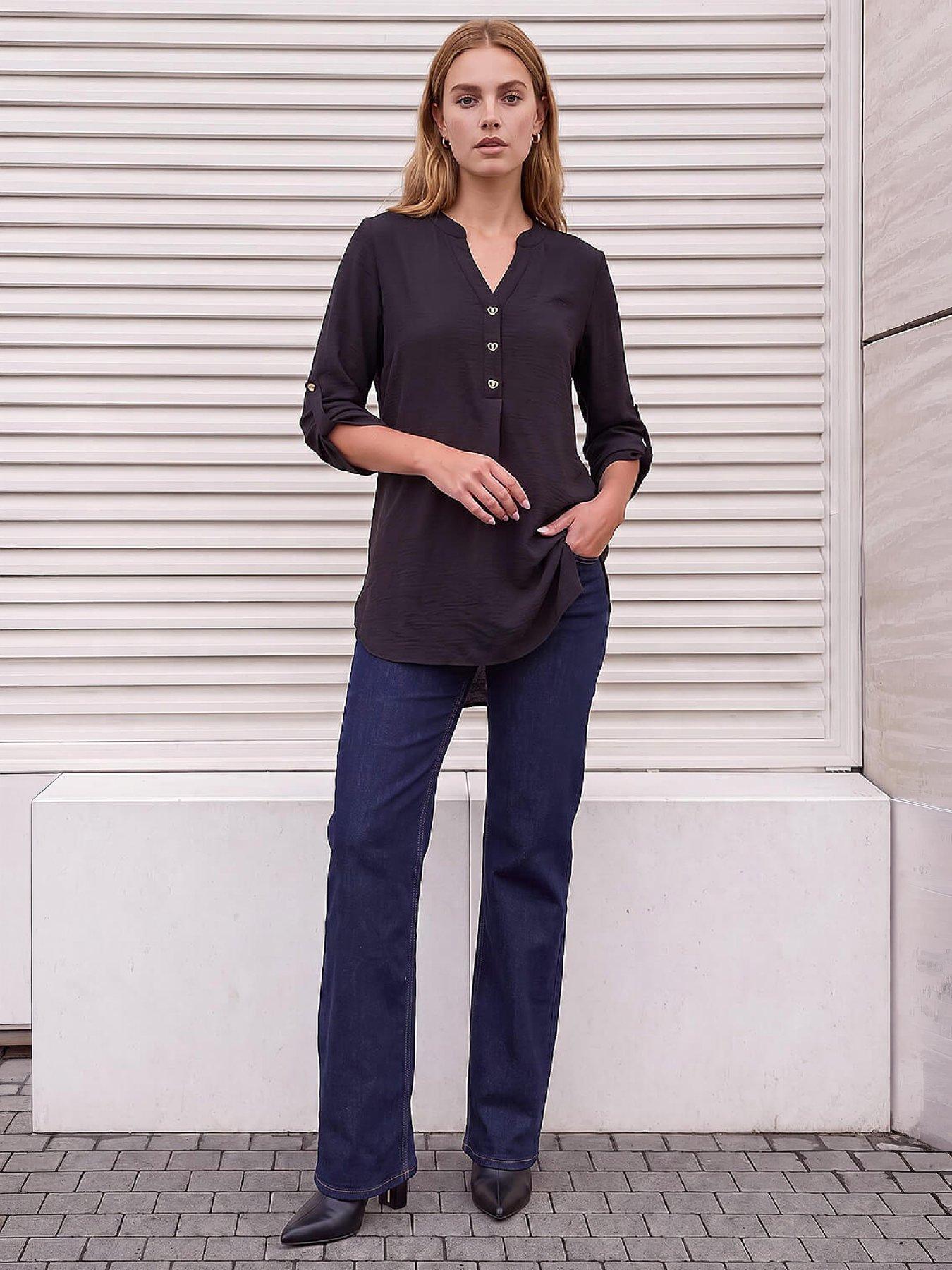 Image 3 of 4 of Roman Womens Heart Button Longline Top - Black