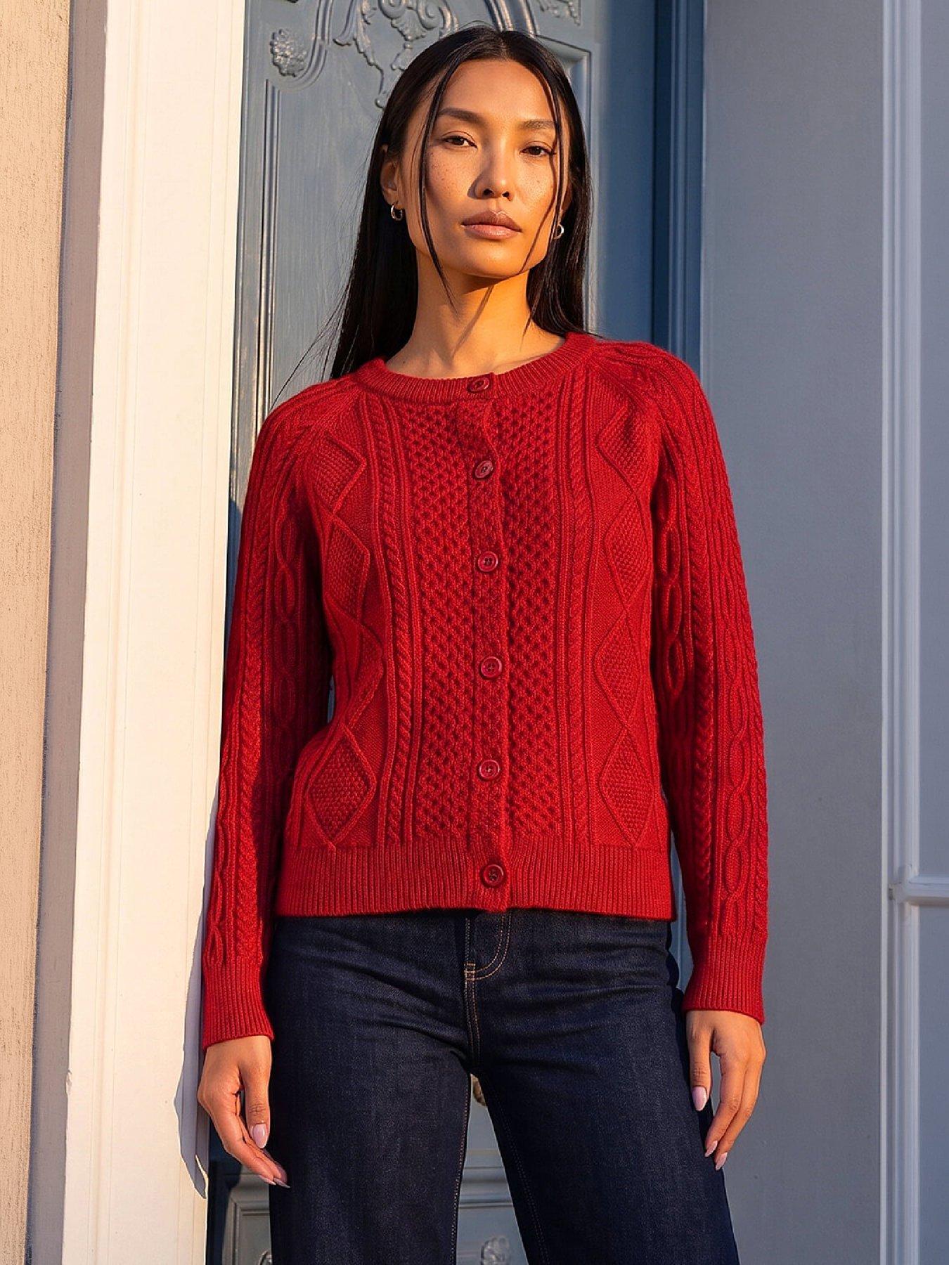 Roman Women's Burgundy Cable Knit Cardigan In | : Size 16 - Image 3