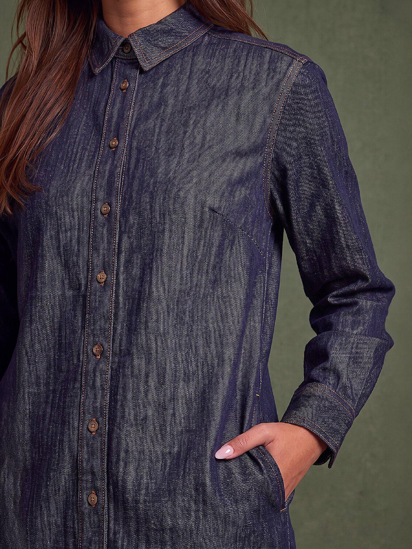 Image 2 of 4 of Roman Womens Button Through Denim Side Pocket Shirt Dress - Blue