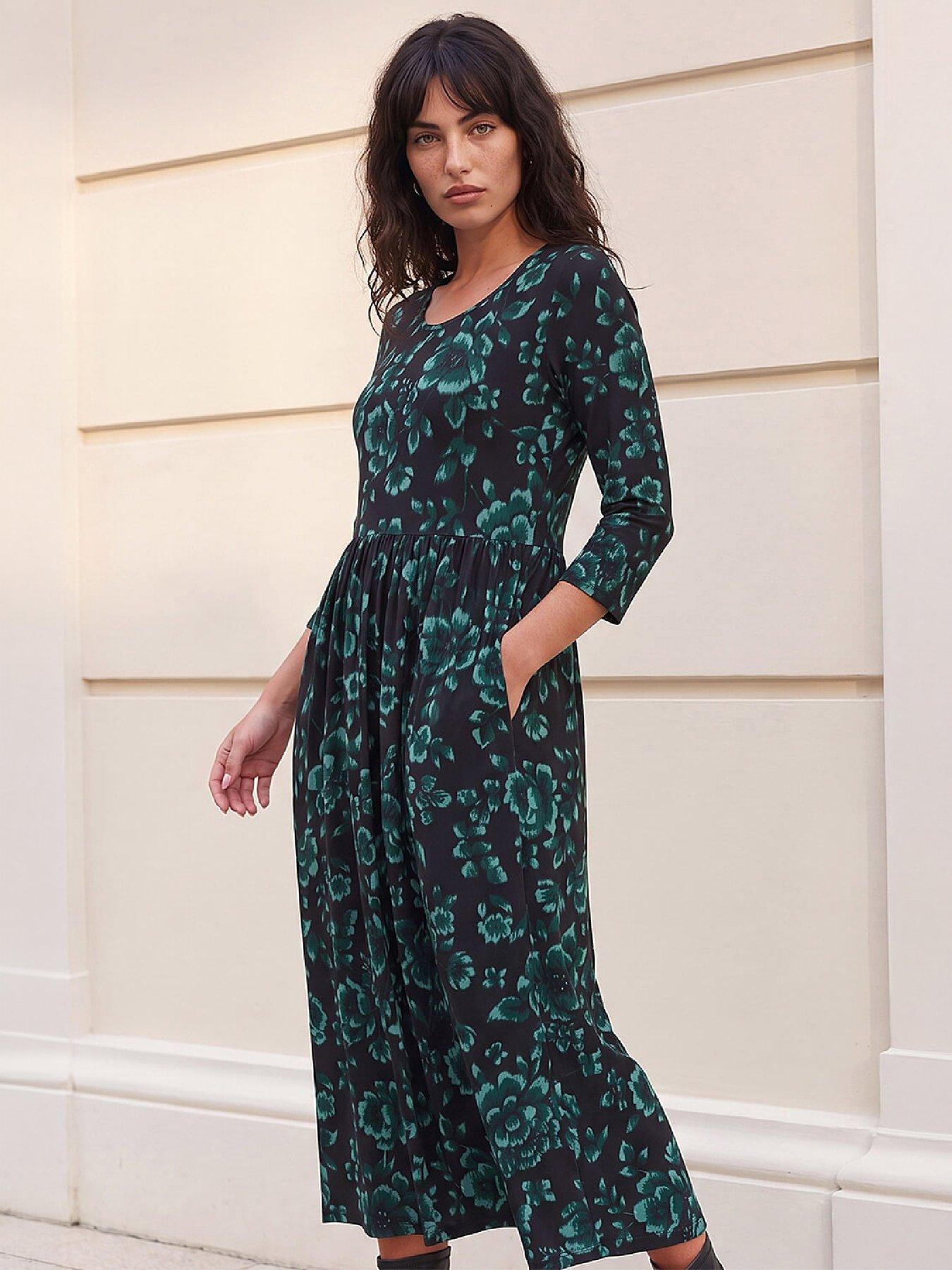 Roman Women's Dark Green Abstract Floral Midi Dress In | : Size 10 - Image 2
