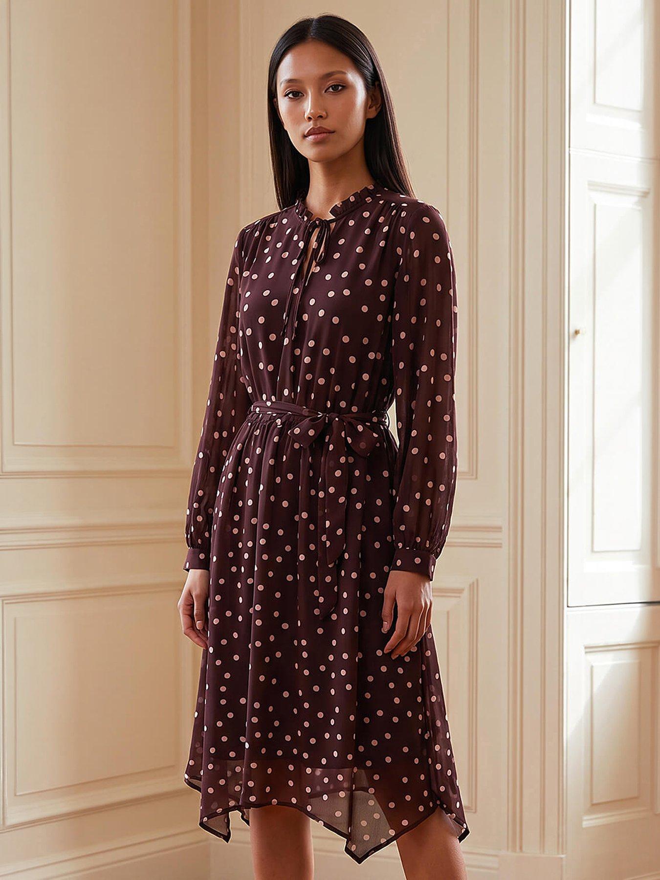 Image 1 of 4 of Roman Petite Spot Print Midi Dress
