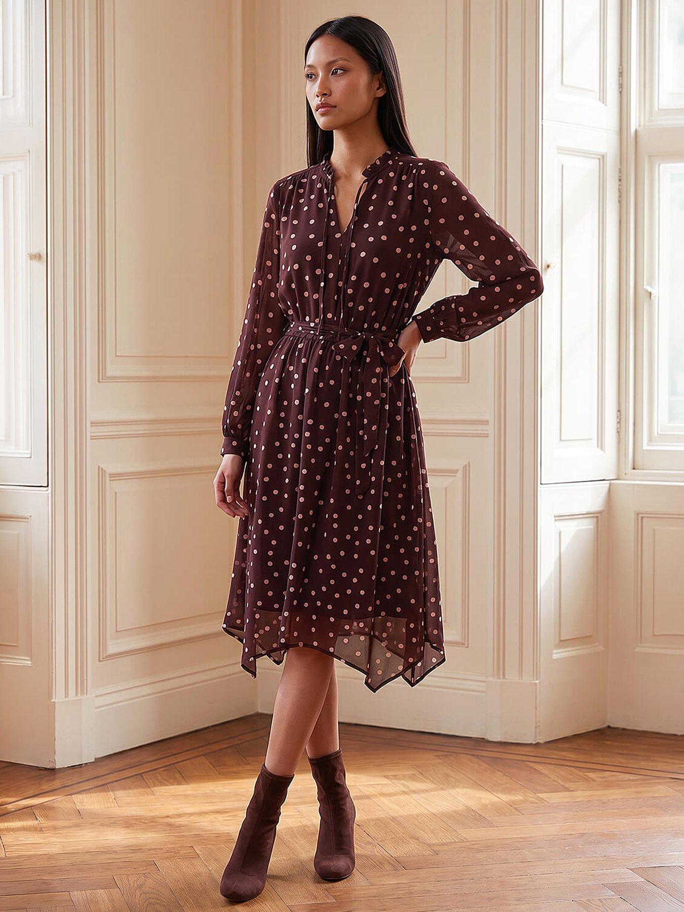 Image 4 of 4 of Roman Petite Spot Print Midi Dress