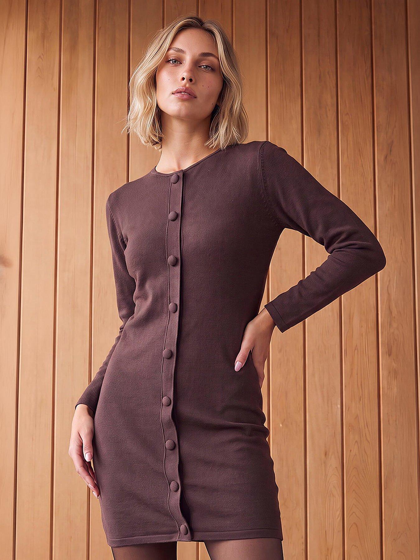 Image 2 of 4 of Roman Button Front Knit Dress