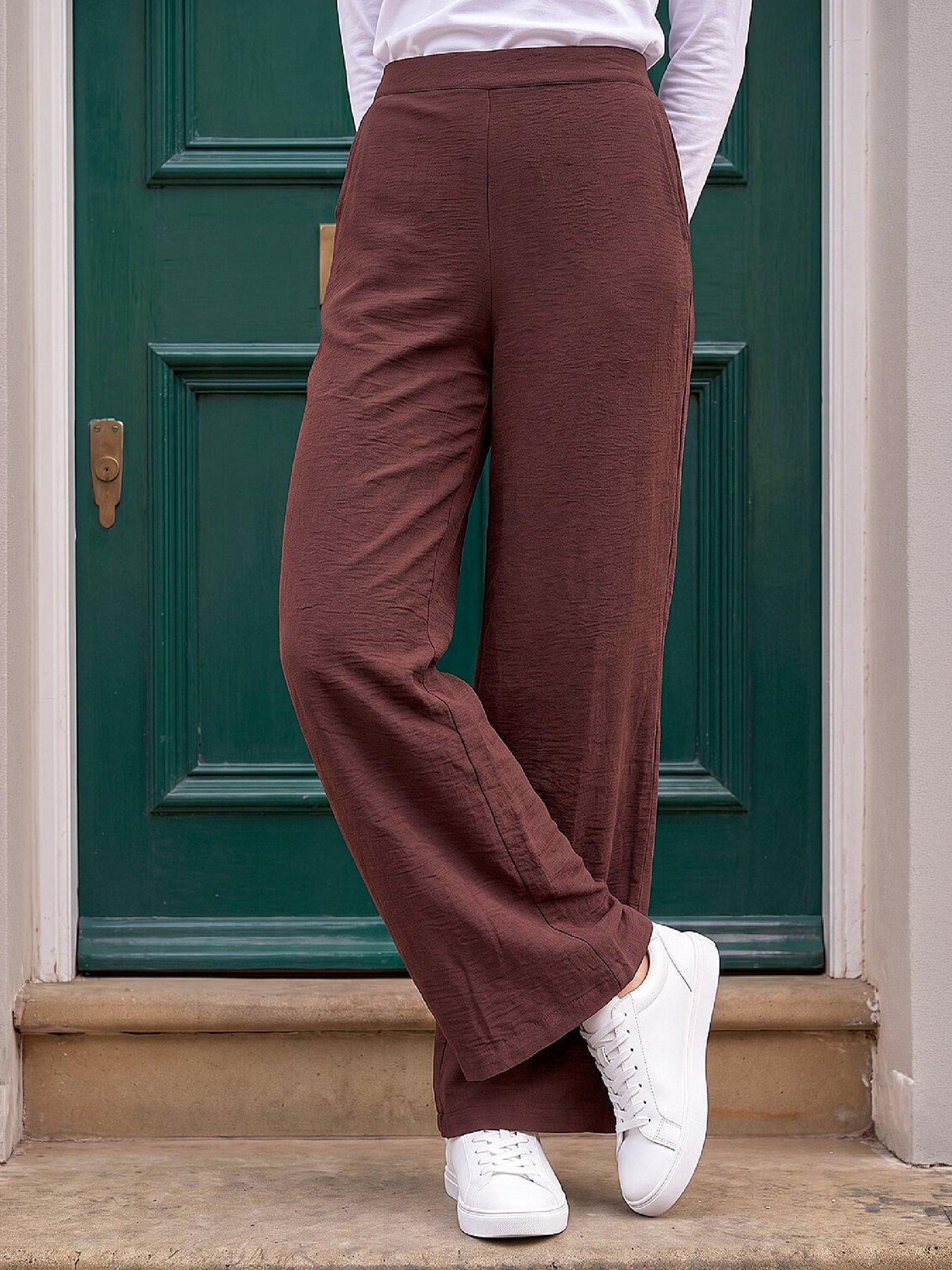Roman Chocolate Wide Leg Stretch Trousers - Image 5