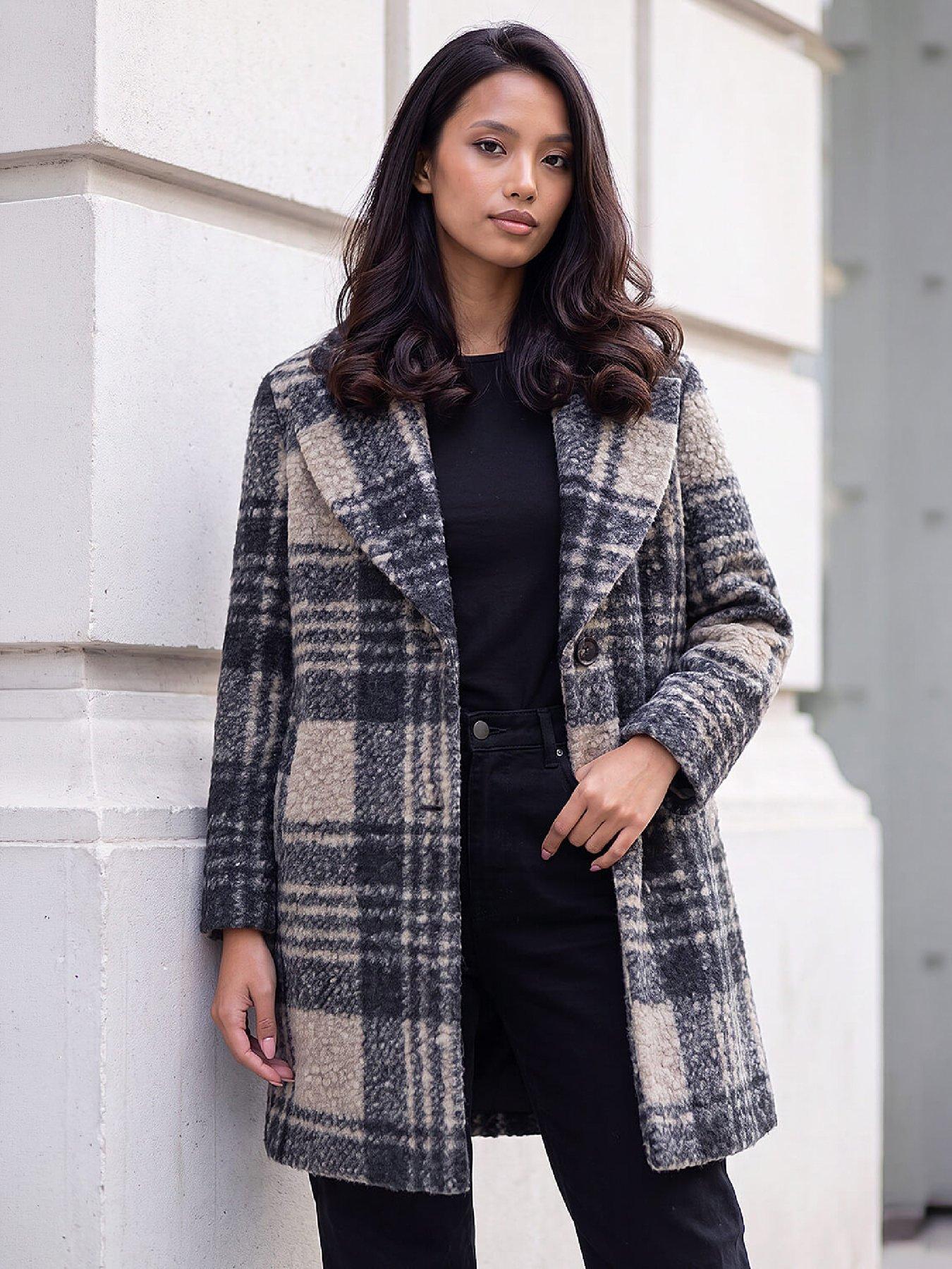 Roman Petite Women's Black Boucle Check Coat Size 10 - Image 3
