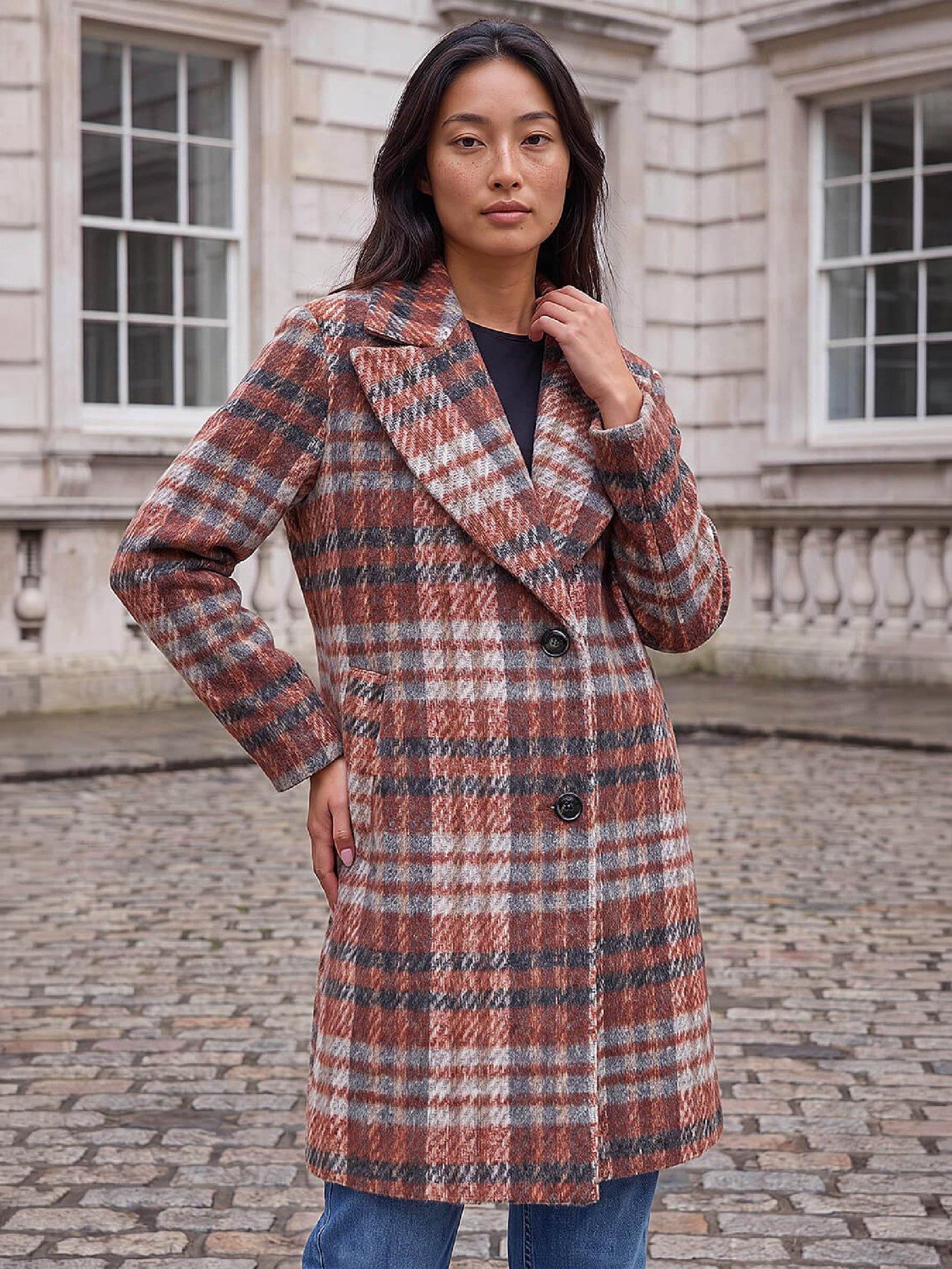 Roman Women's Petite Check Single Breasted Coat in Orange | Size: 16 - Image 5