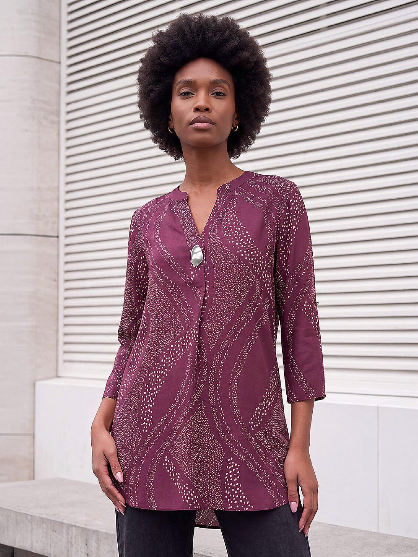 Image 3 of 4 of Roman Womens Longline Button Detail Top - Red