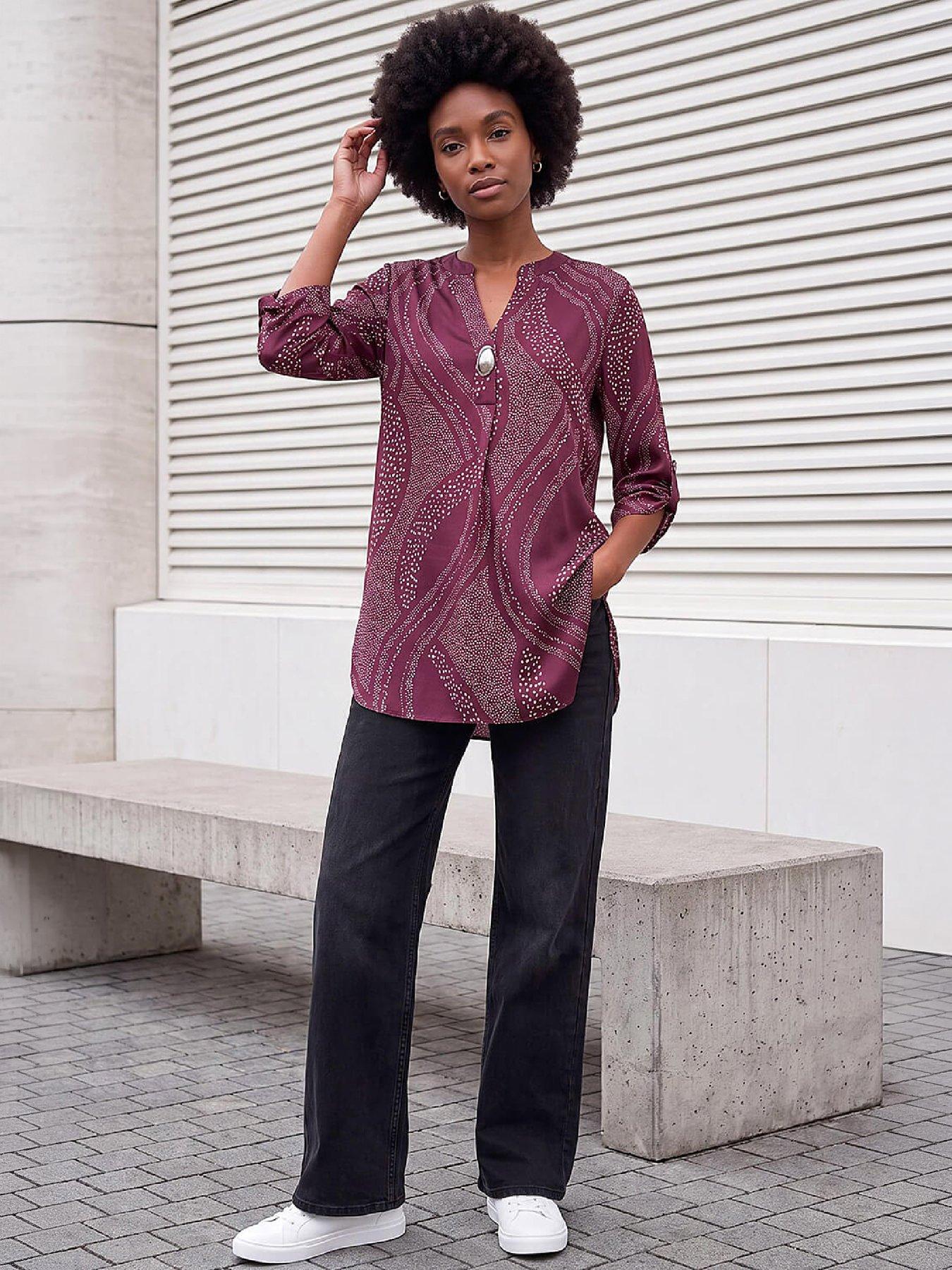 Image 4 of 4 of Roman Womens Longline Button Detail Top - Red