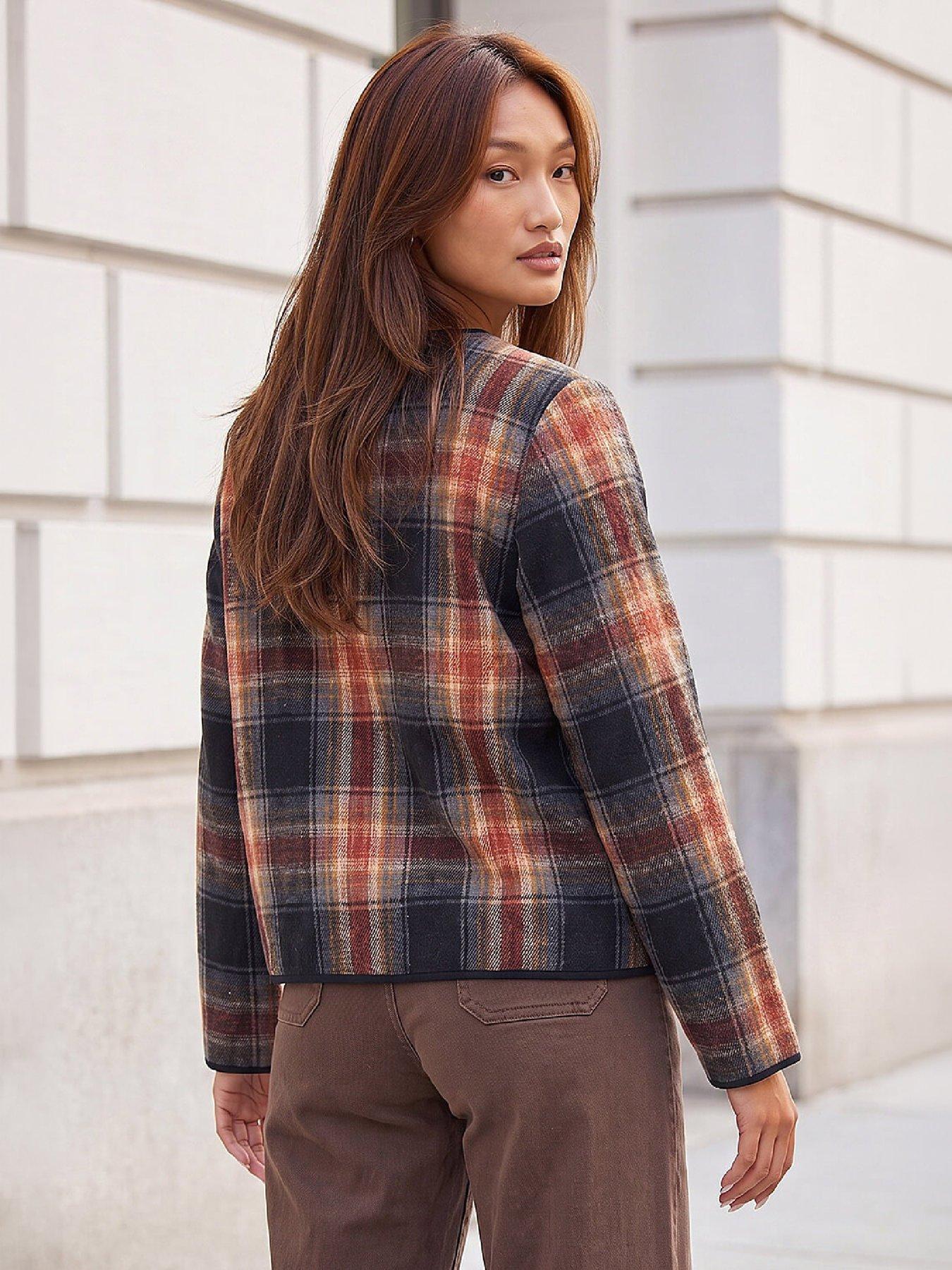 Image 2 of 4 of Roman Womens Check Button Edge-To-Edge Jacket - Multi