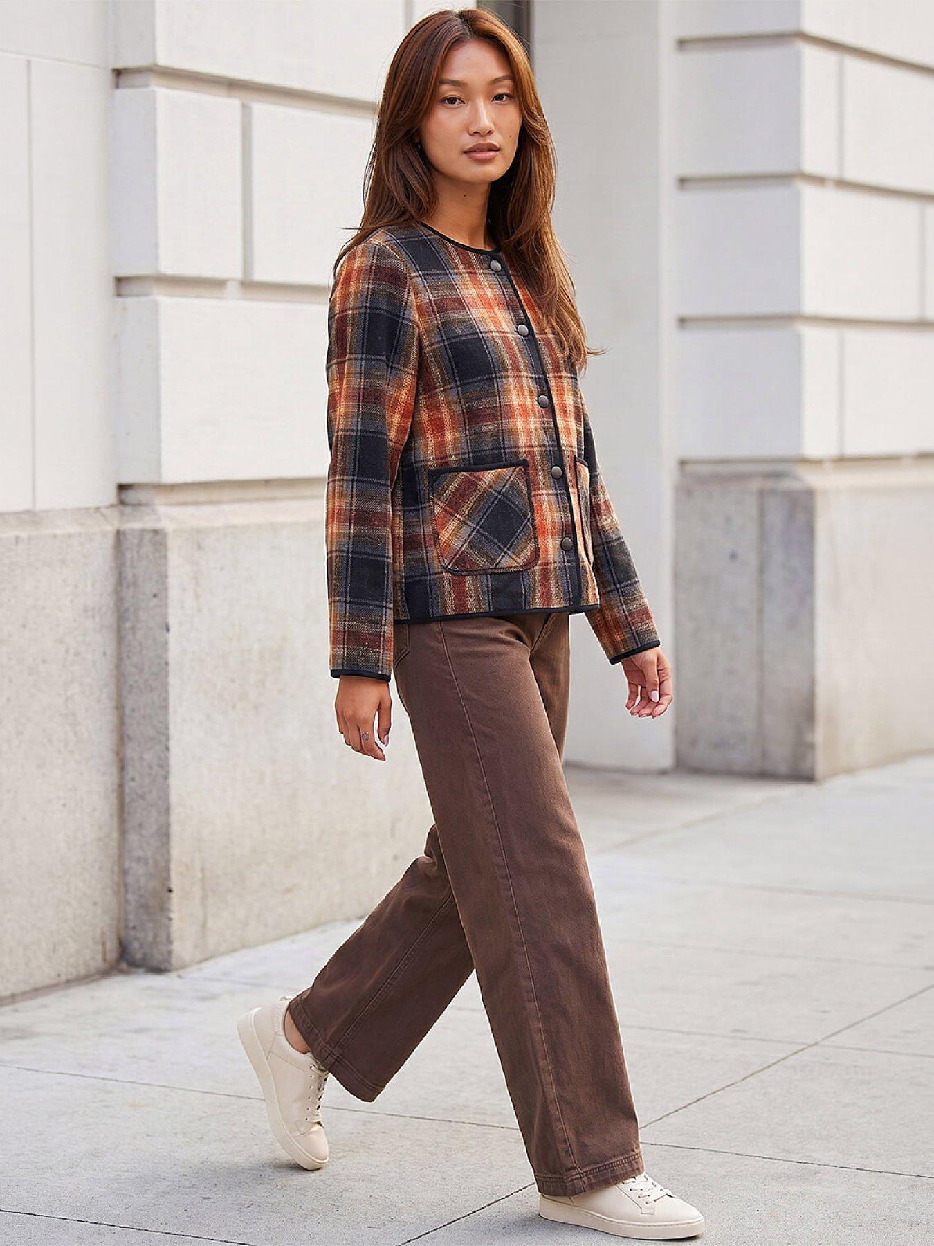 Image 3 of 4 of Roman Womens Check Button Edge-To-Edge Jacket - Multi