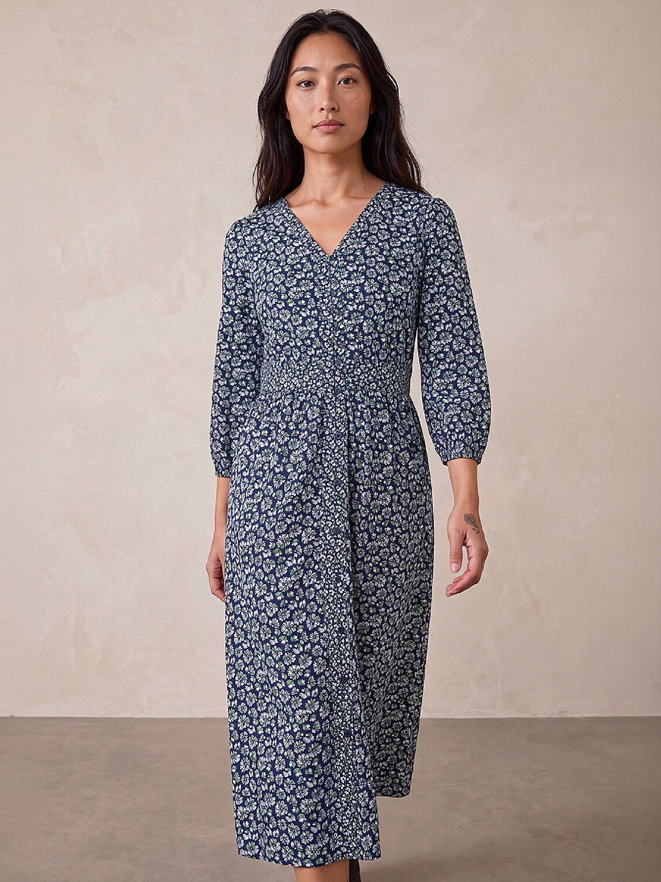Image 1 of 4 of Roman Womens Petite Floral Print V Neck Midi Dress - Blue