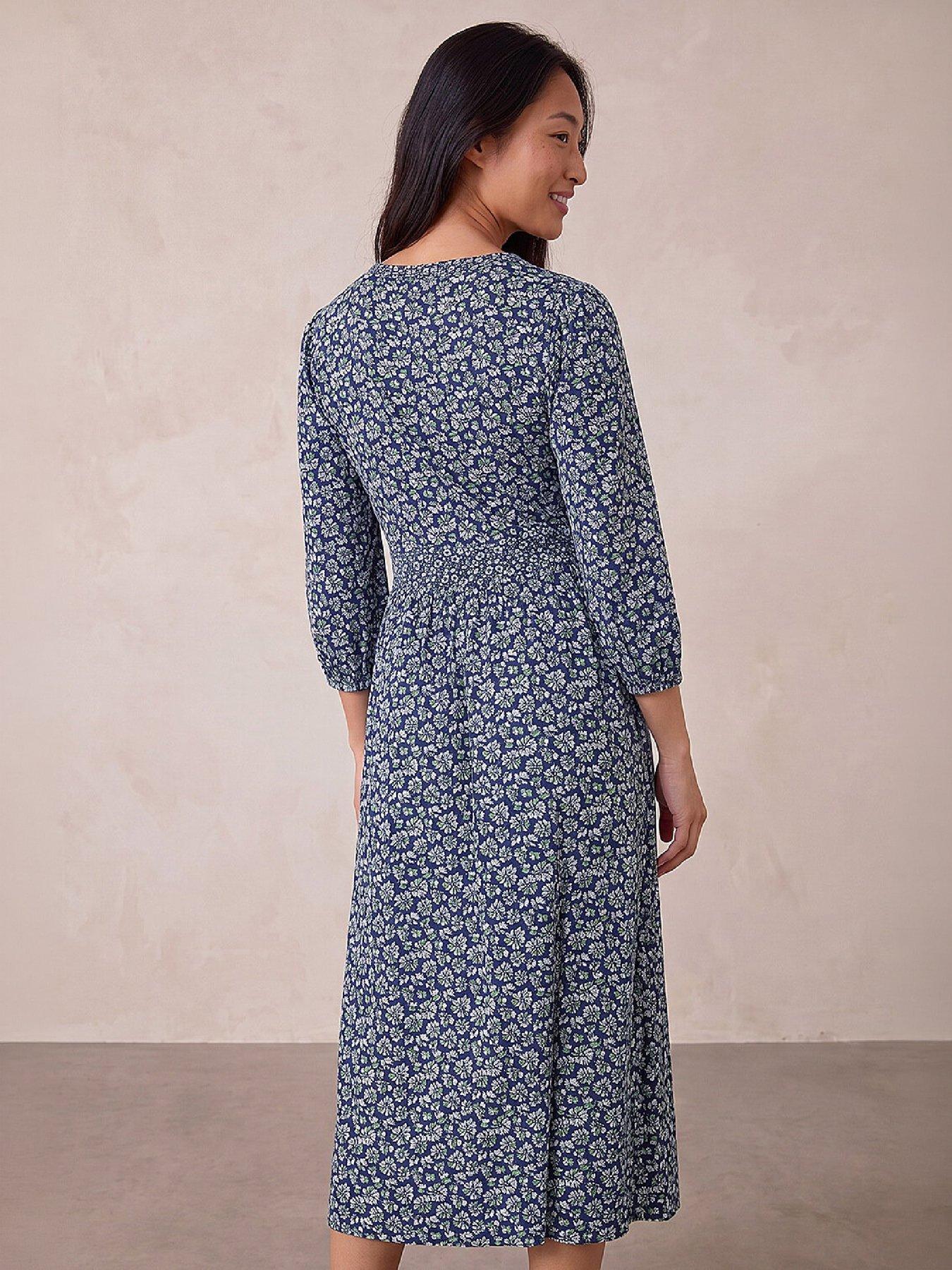 Image 3 of 4 of Roman Womens Petite Floral Print V Neck Midi Dress - Blue