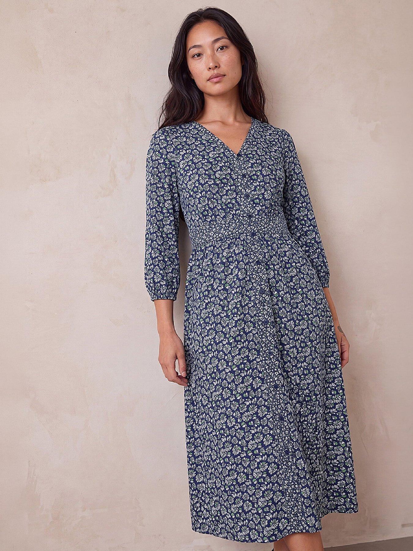 Image 4 of 4 of Roman Womens Petite Floral Print V Neck Midi Dress - Blue